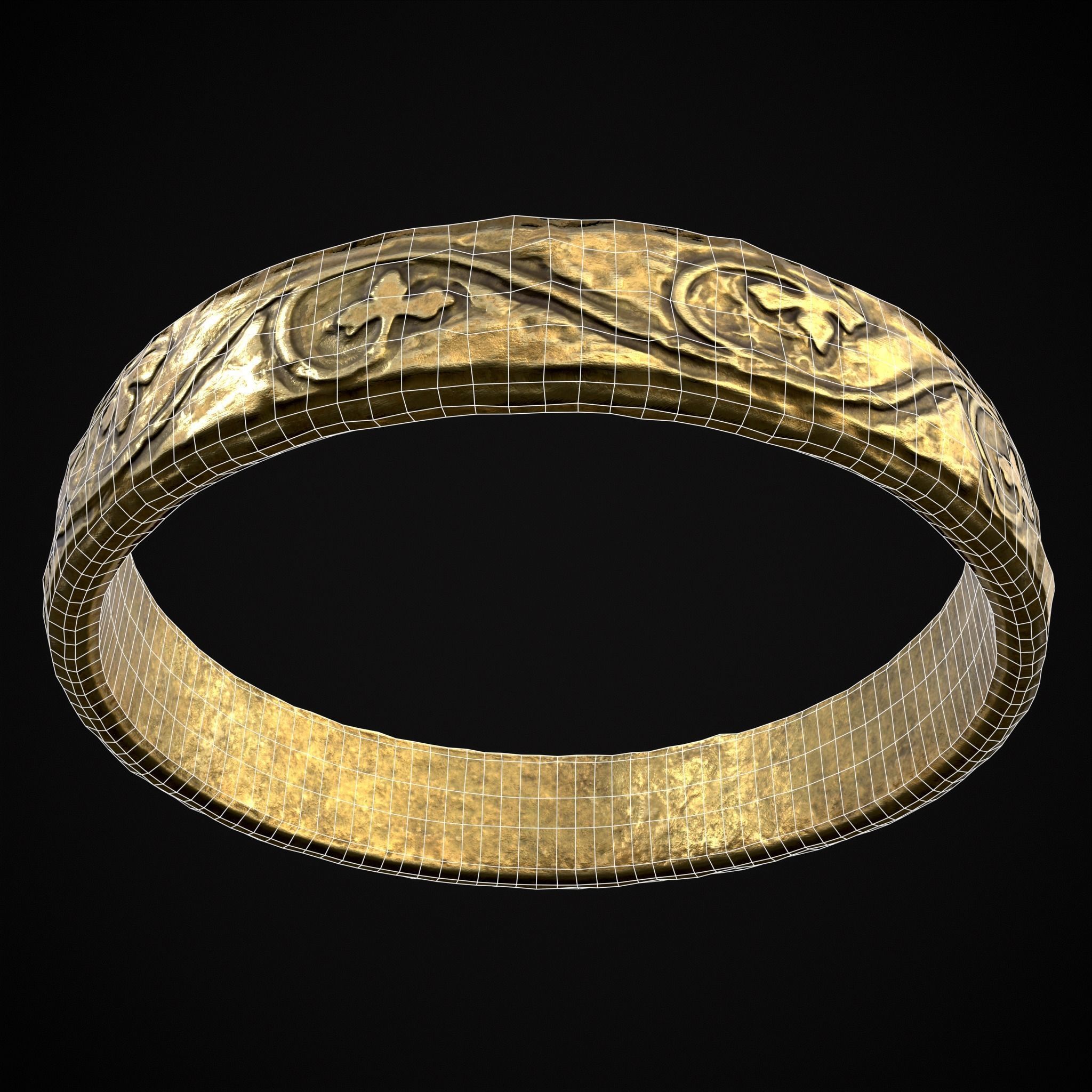 Engraved Medieval Flowers Ring Low-poly 3D model_12