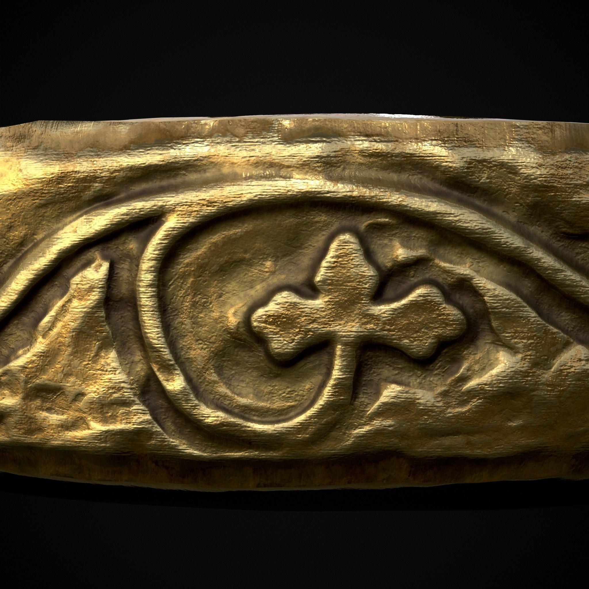 Engraved Medieval Flowers Ring Low-poly 3D model_5