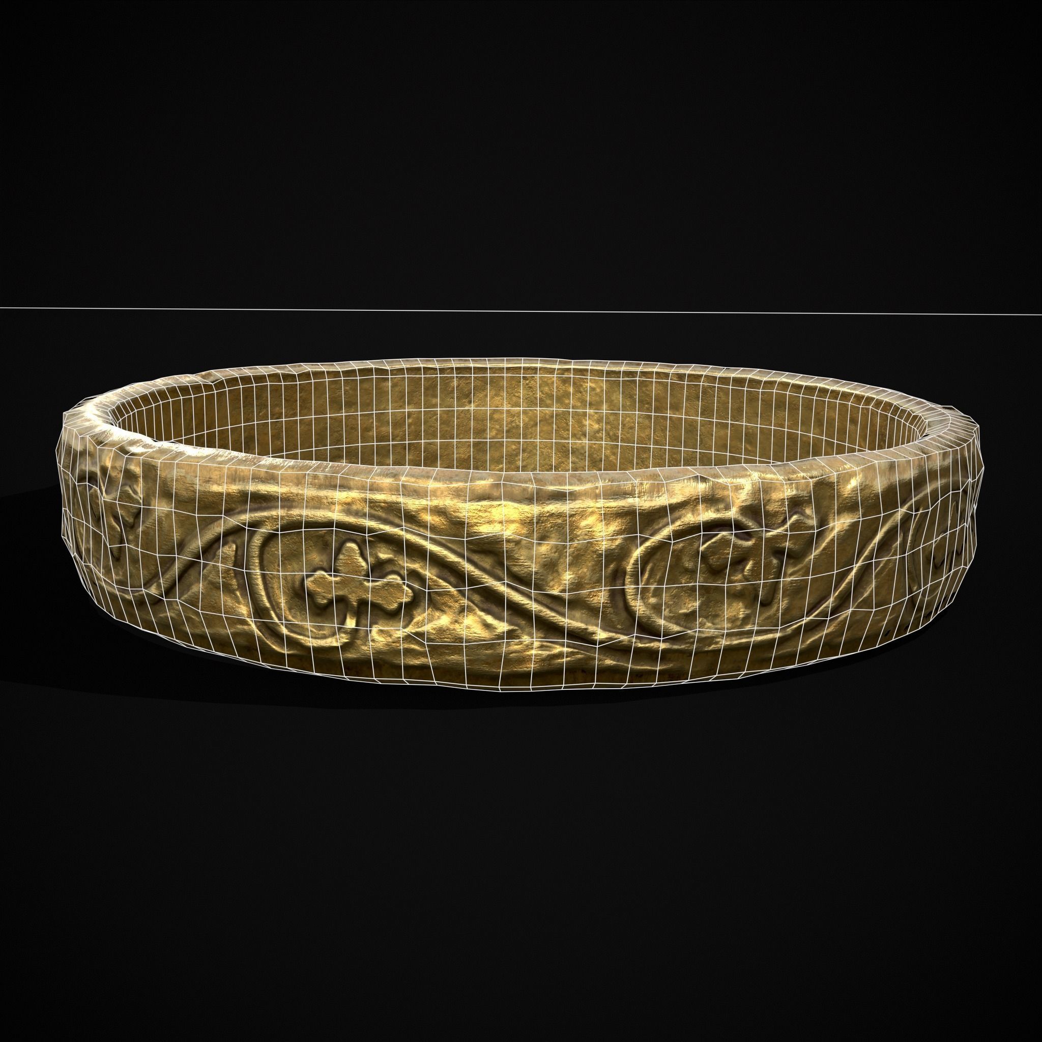 Engraved Medieval Flowers Ring Low-poly 3D model_2