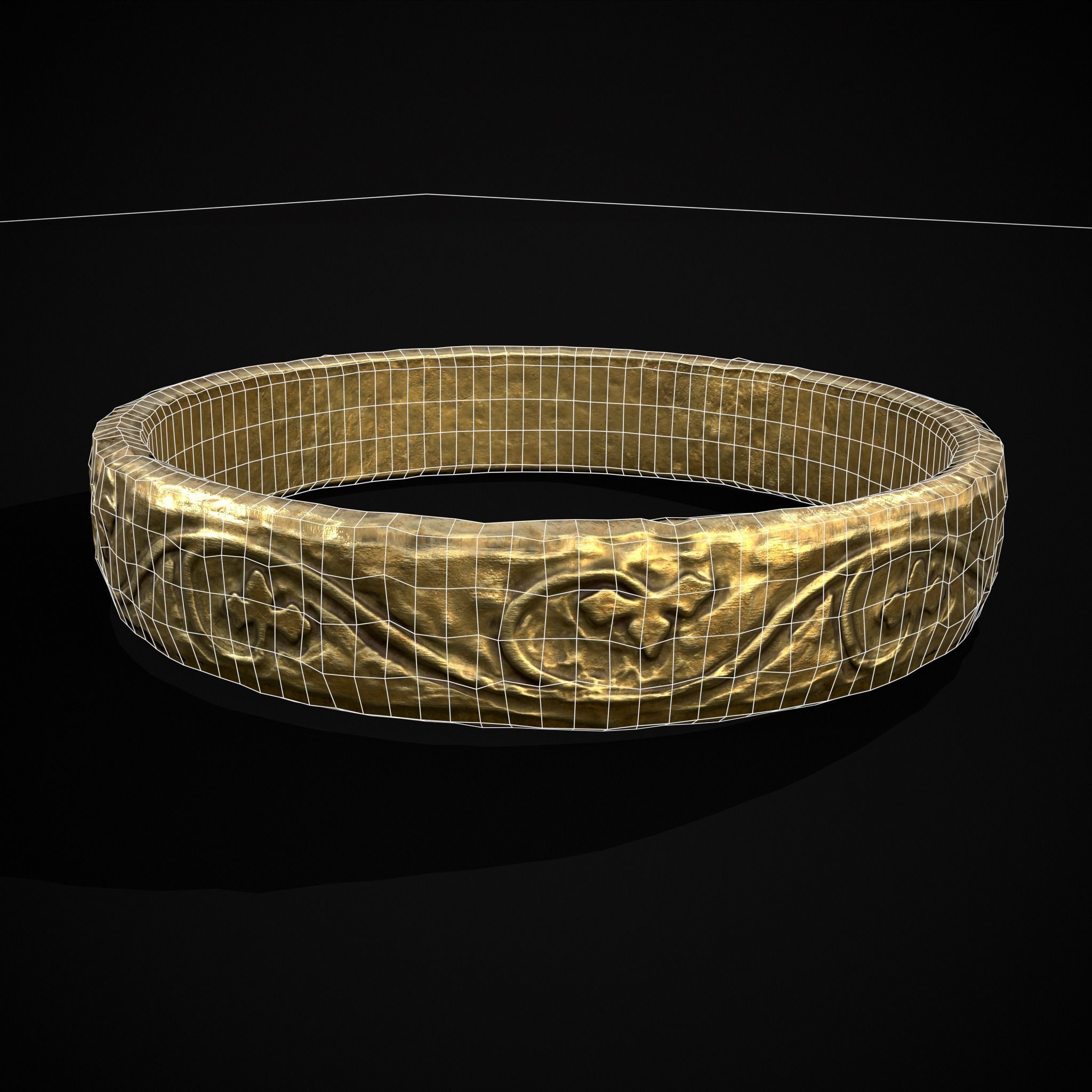 Engraved Medieval Flowers Ring Low-poly 3D model_26
