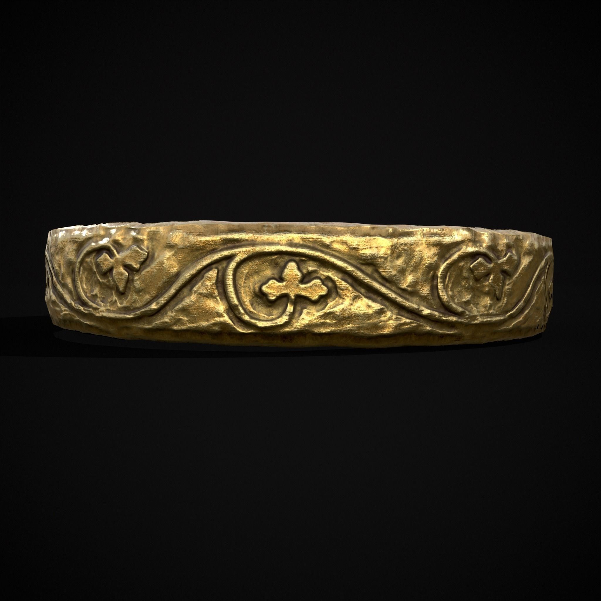 Engraved Medieval Flowers Ring Low-poly 3D model_27