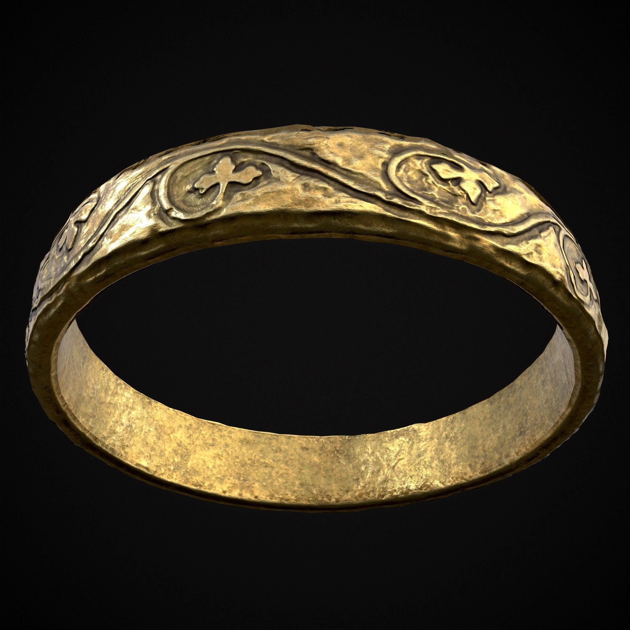 Engraved Medieval Flowers Ring Low-poly 3D model_11