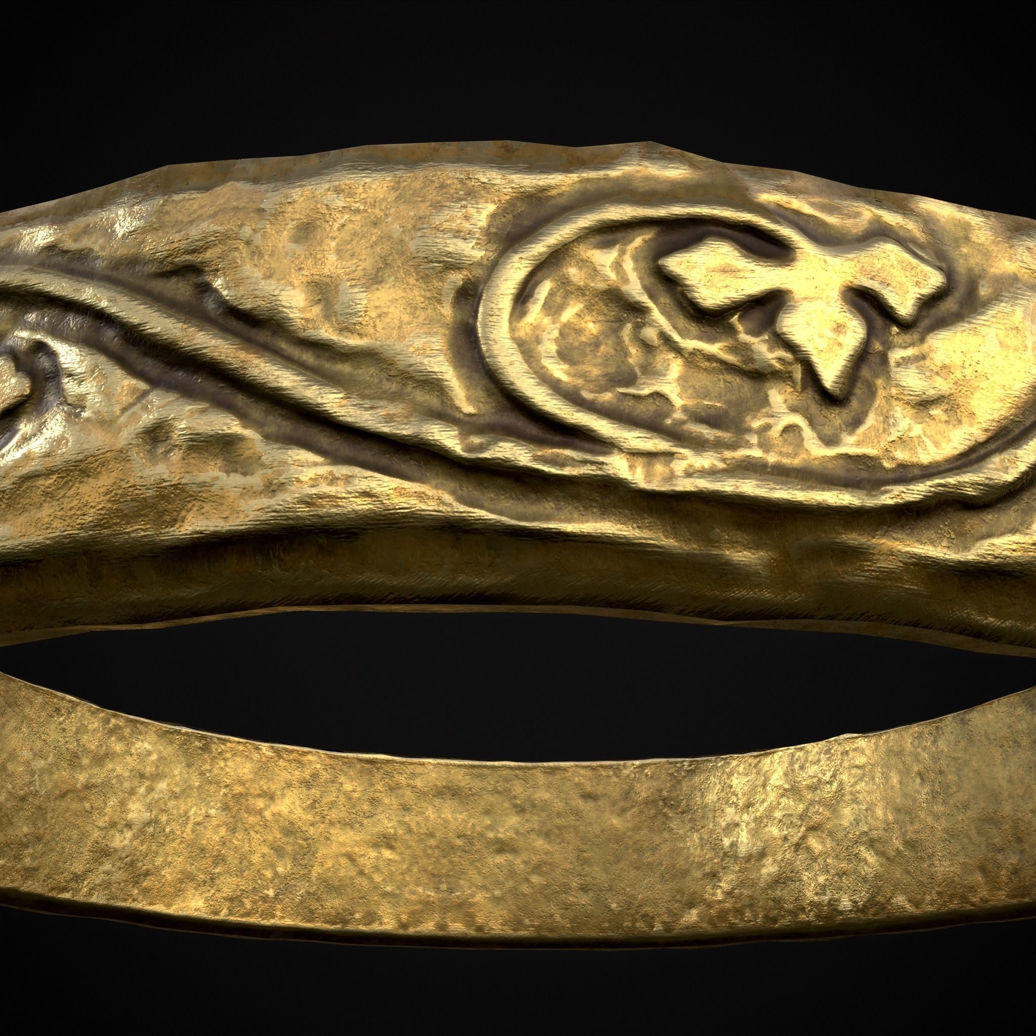 Engraved Medieval Flowers Ring Low-poly 3D model_23