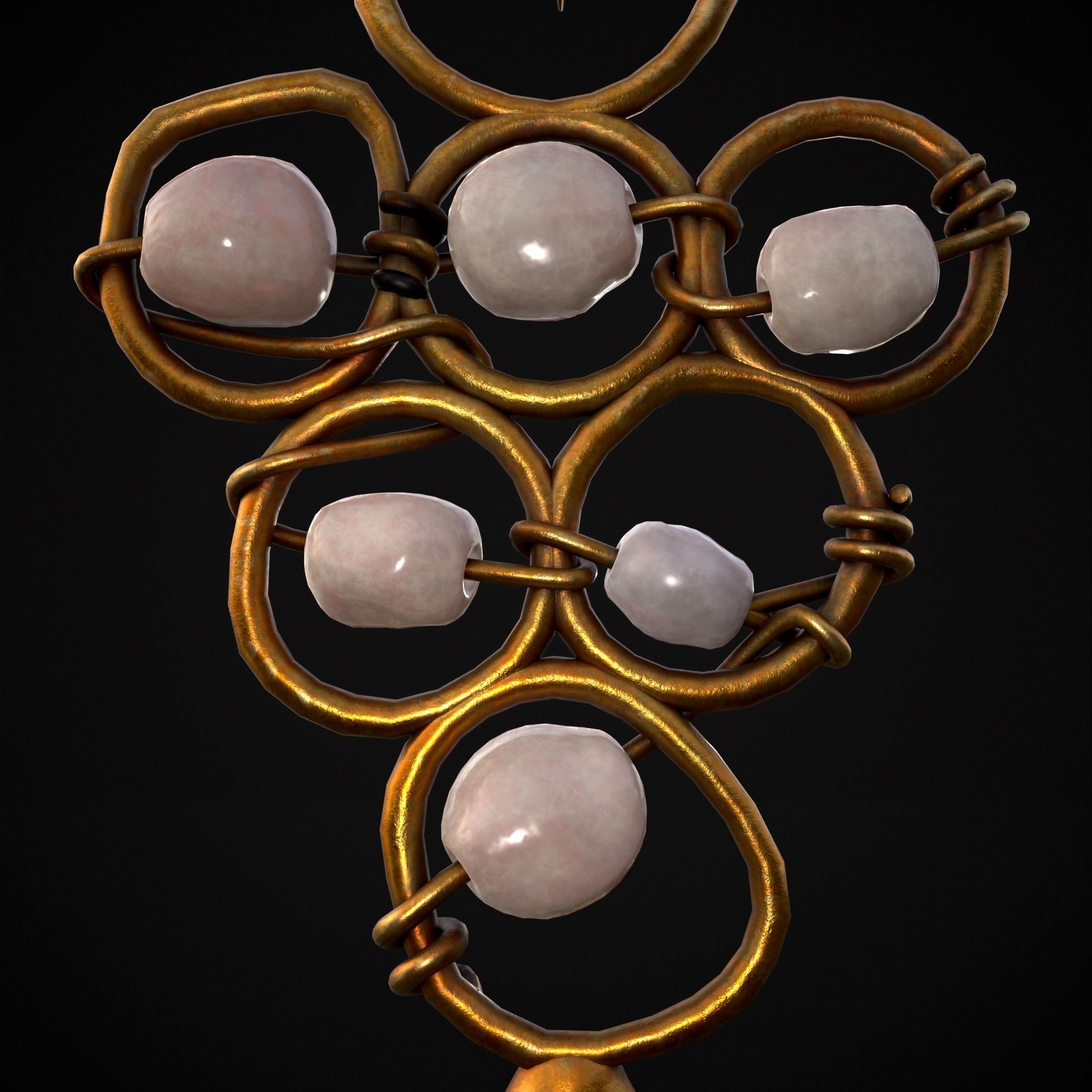 Pearl Loop Drop Earrings Low-poly 3D model_19