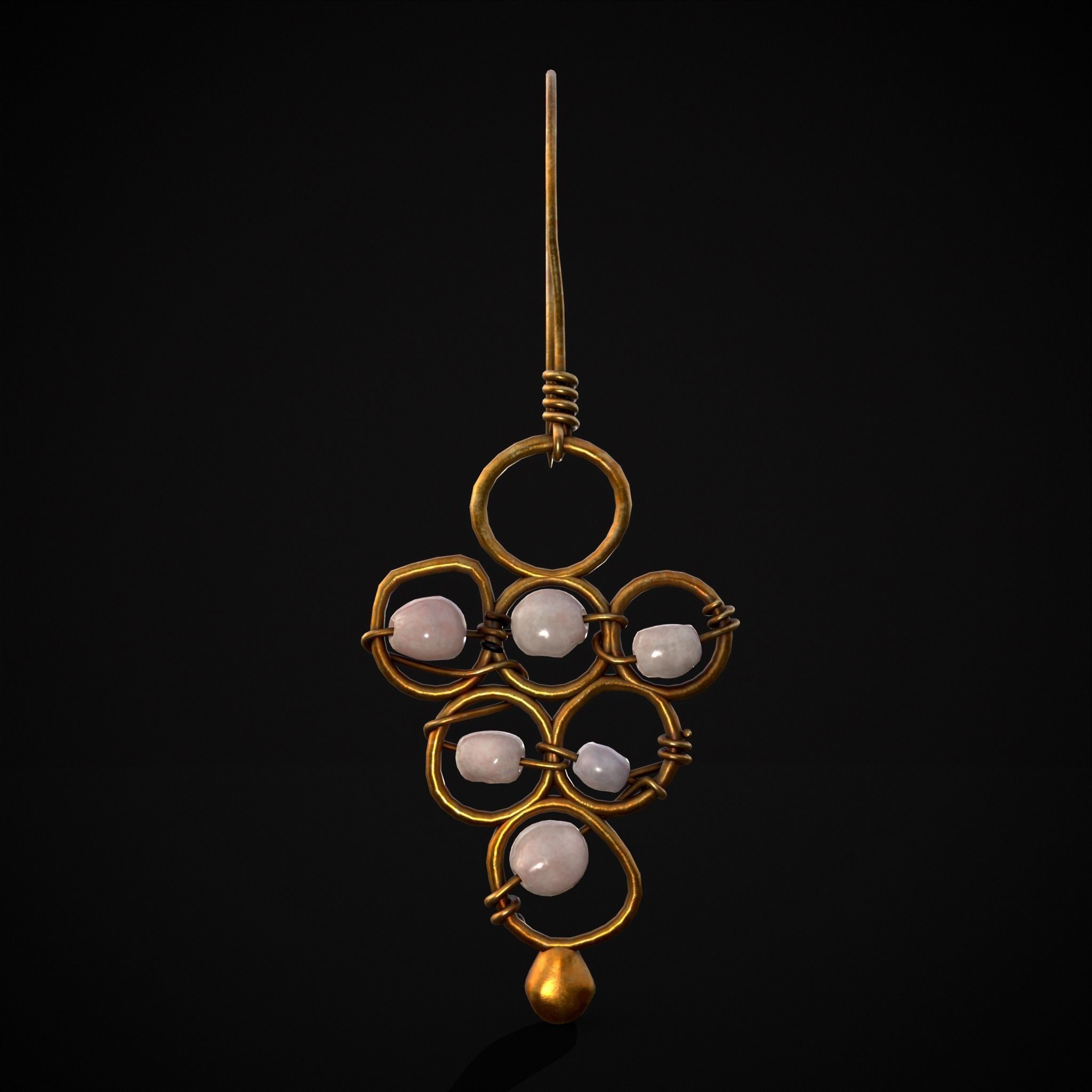 Pearl Loop Drop Earrings Low-poly 3D model_29