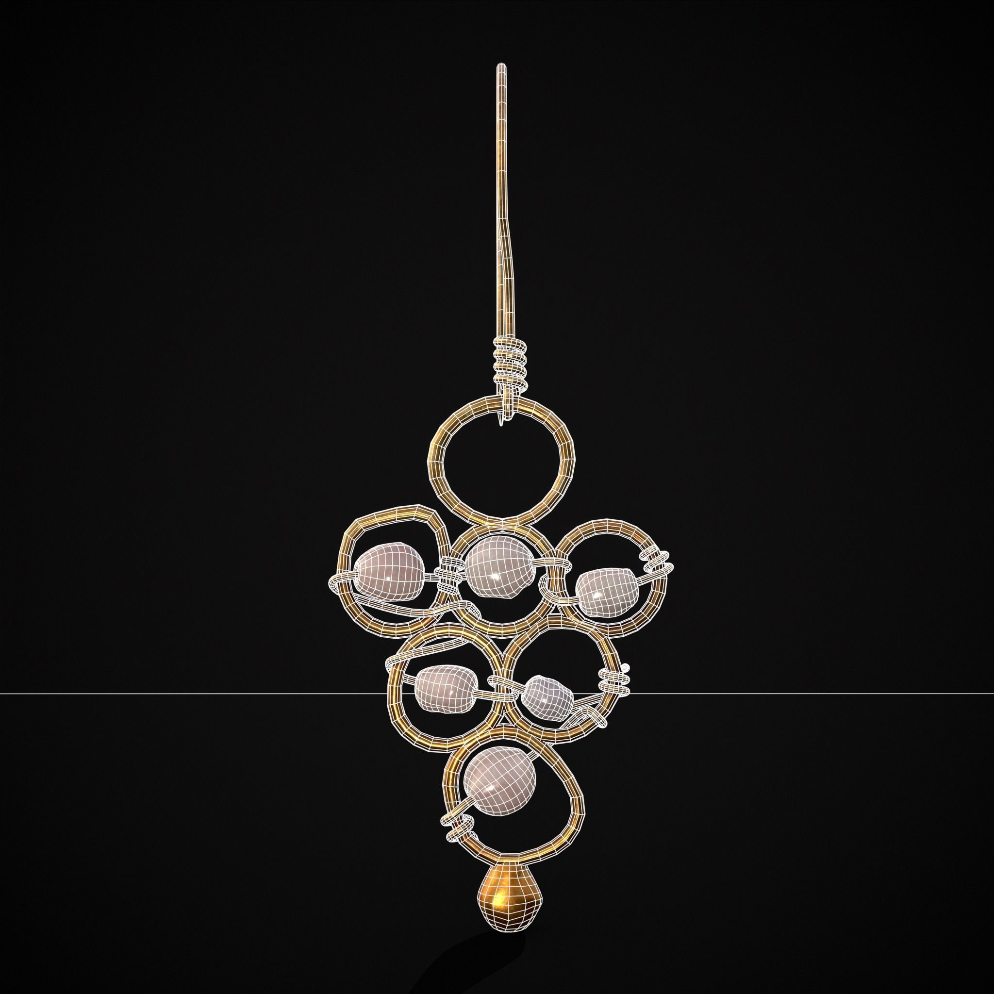 Pearl Loop Drop Earrings Low-poly 3D model_30