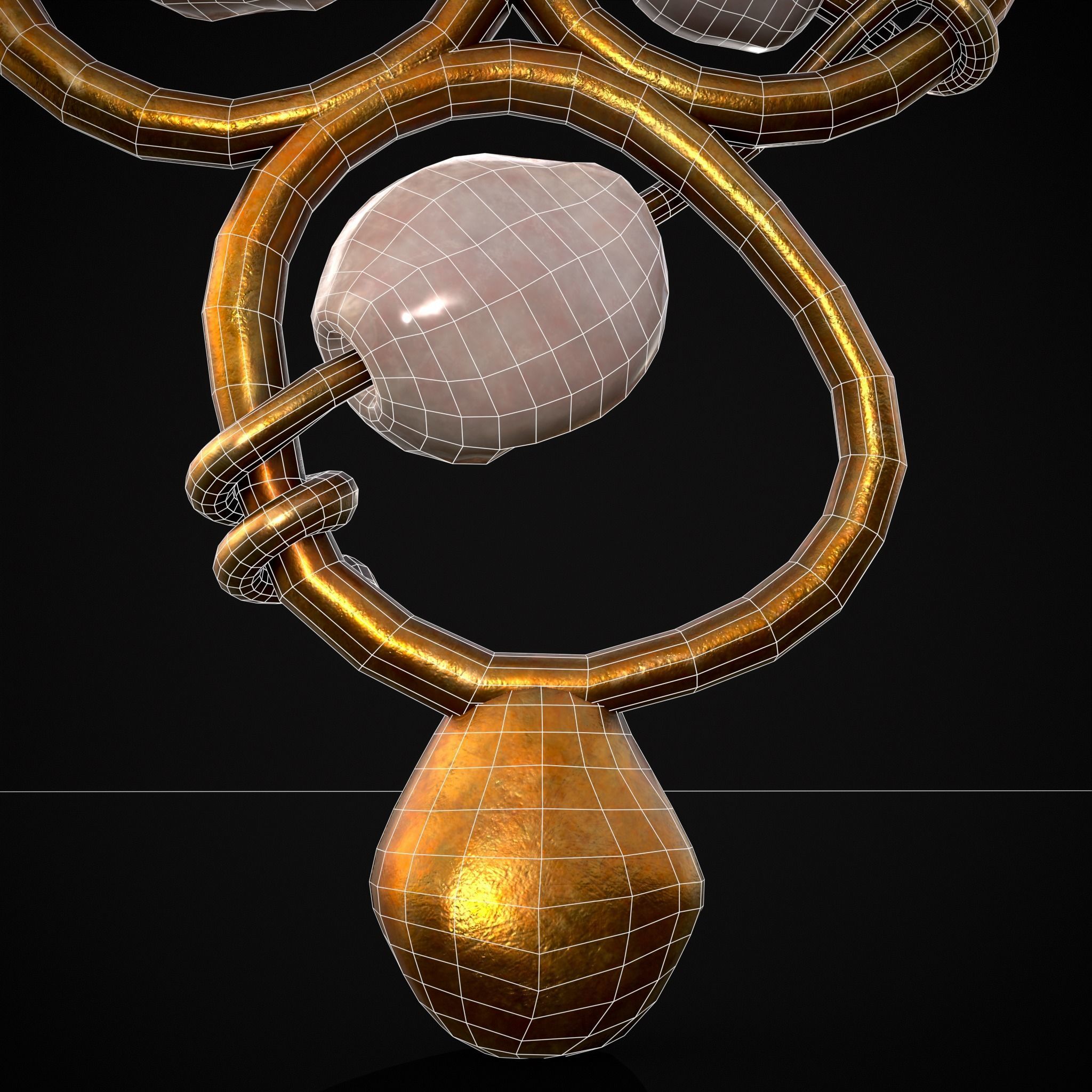 Pearl Loop Drop Earrings Low-poly 3D model_10