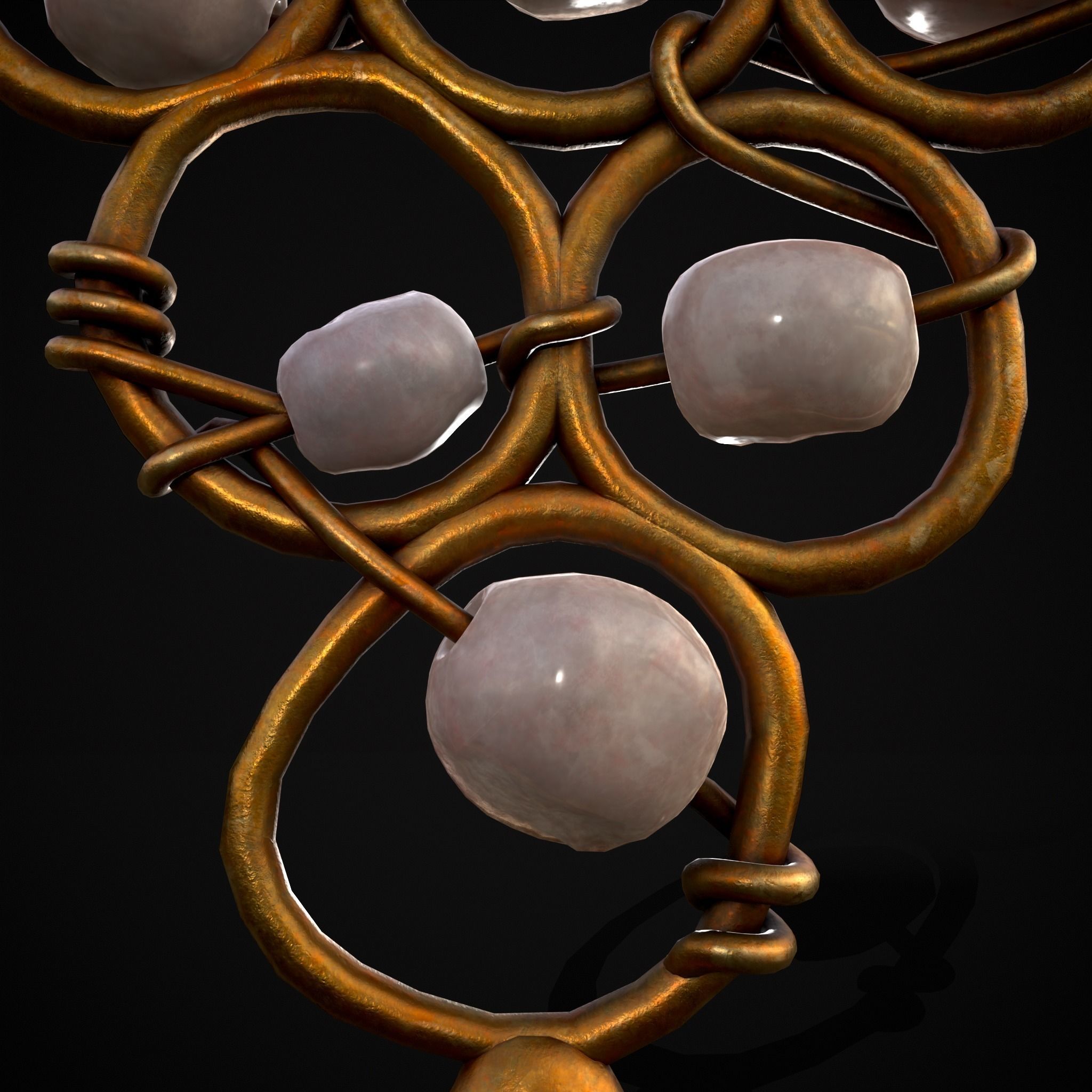 Pearl Loop Drop Earrings Low-poly 3D model_7