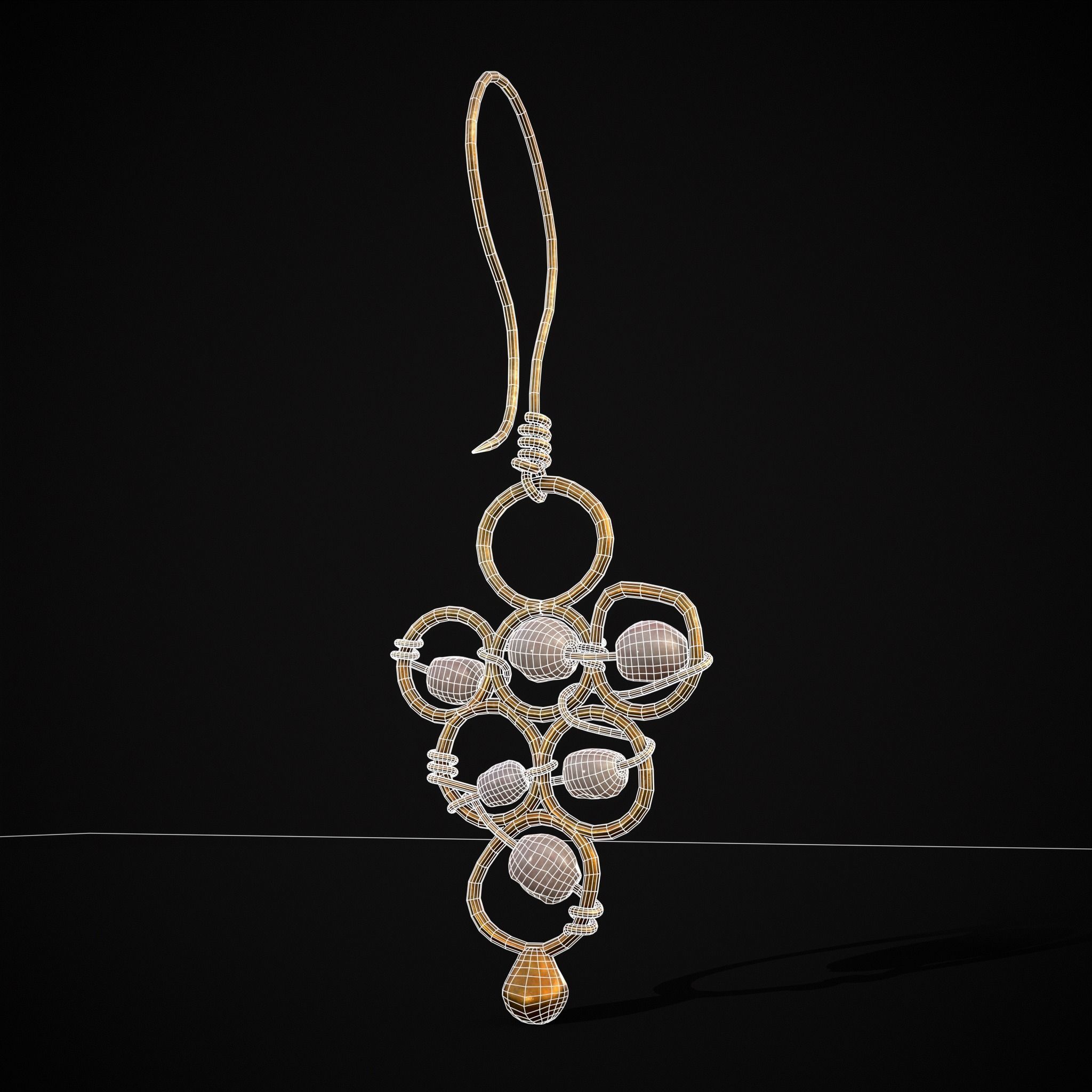 Pearl Loop Drop Earrings Low-poly 3D model_28