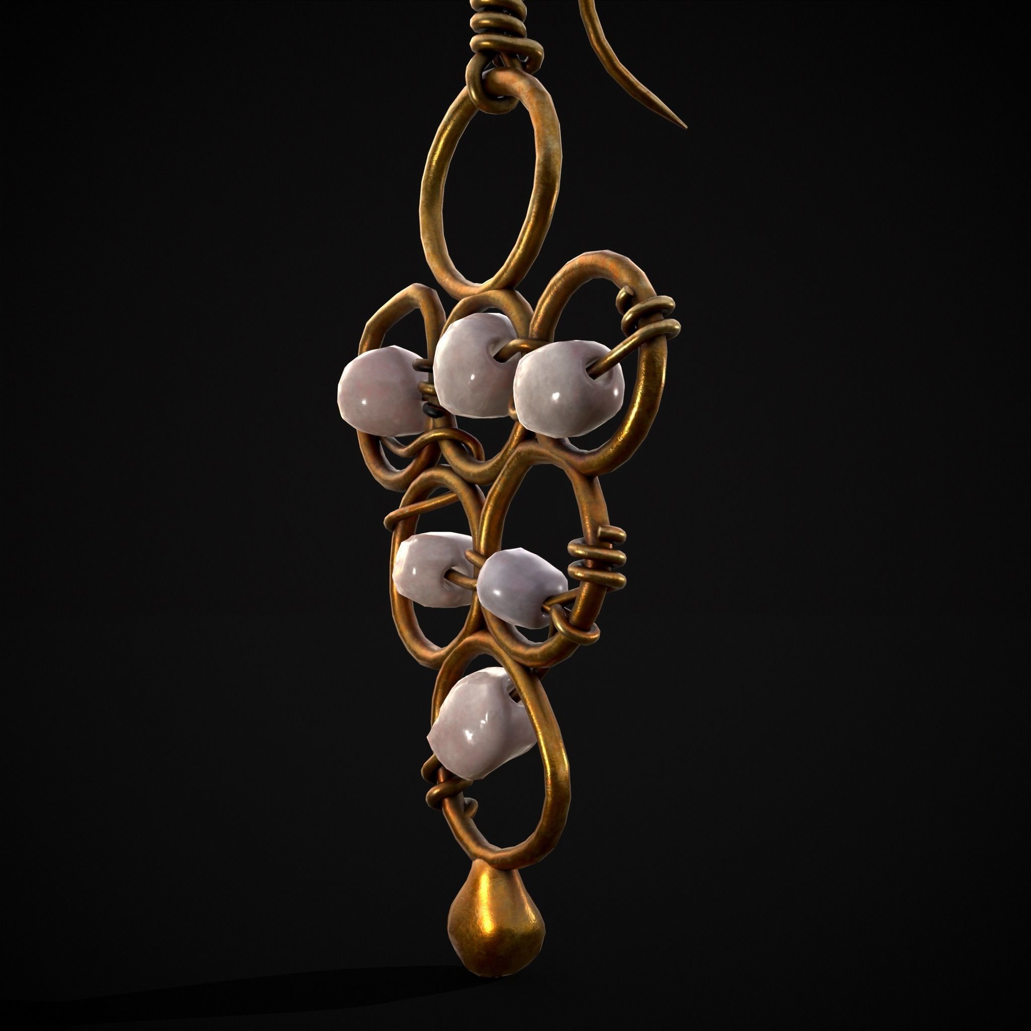 Pearl Loop Drop Earrings Low-poly 3D model_5