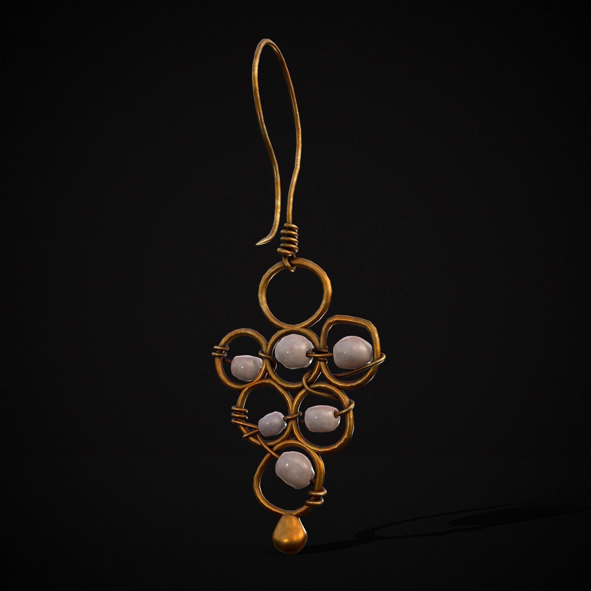 Pearl Loop Drop Earrings Low-poly 3D model_27