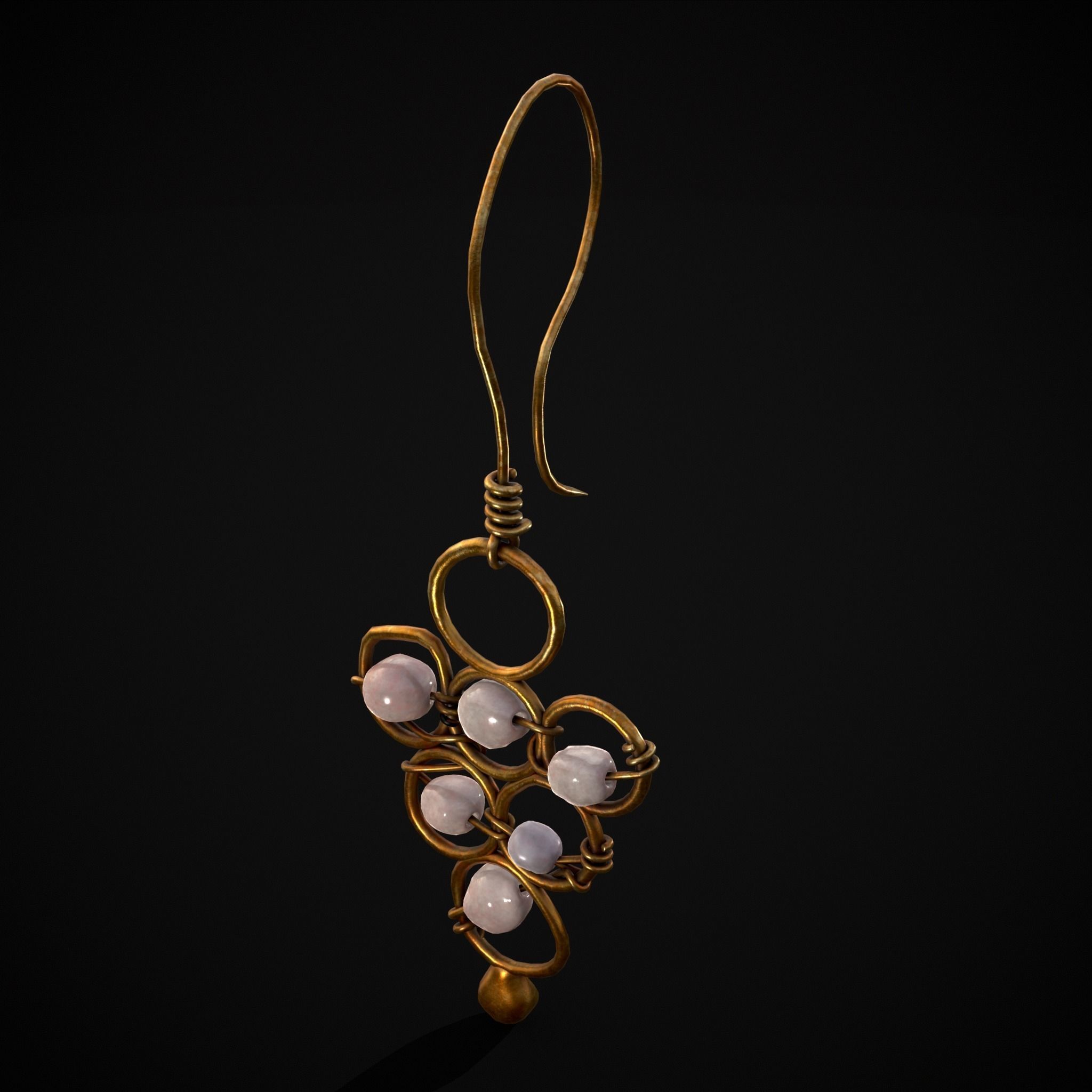 Pearl Loop Drop Earrings Low-poly 3D model_21