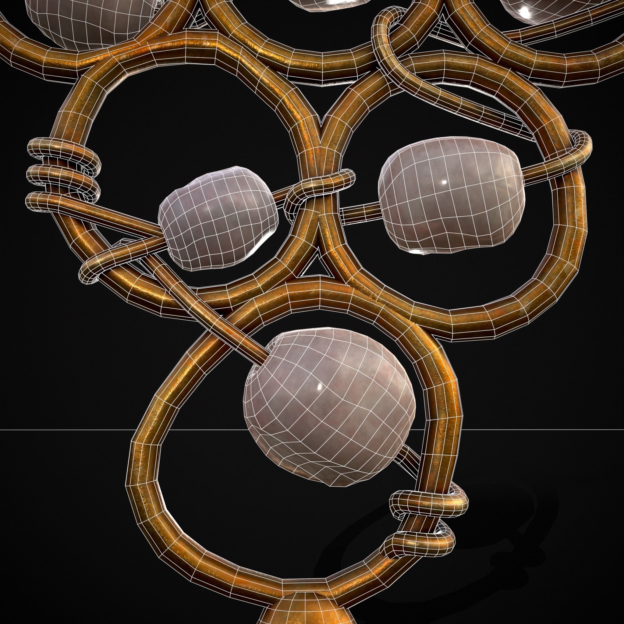 Pearl Loop Drop Earrings Low-poly 3D model_8