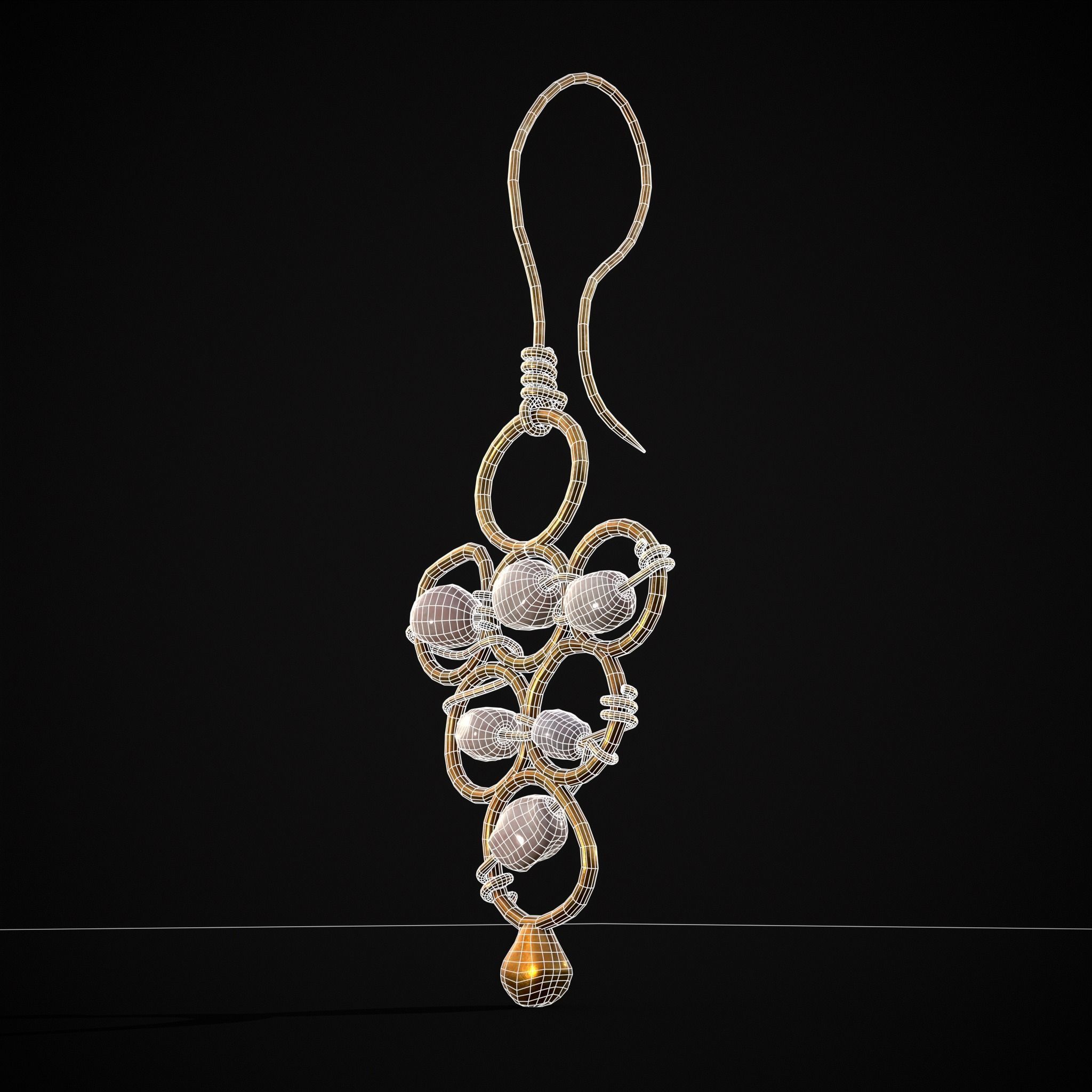 Pearl Loop Drop Earrings Low-poly 3D model_38