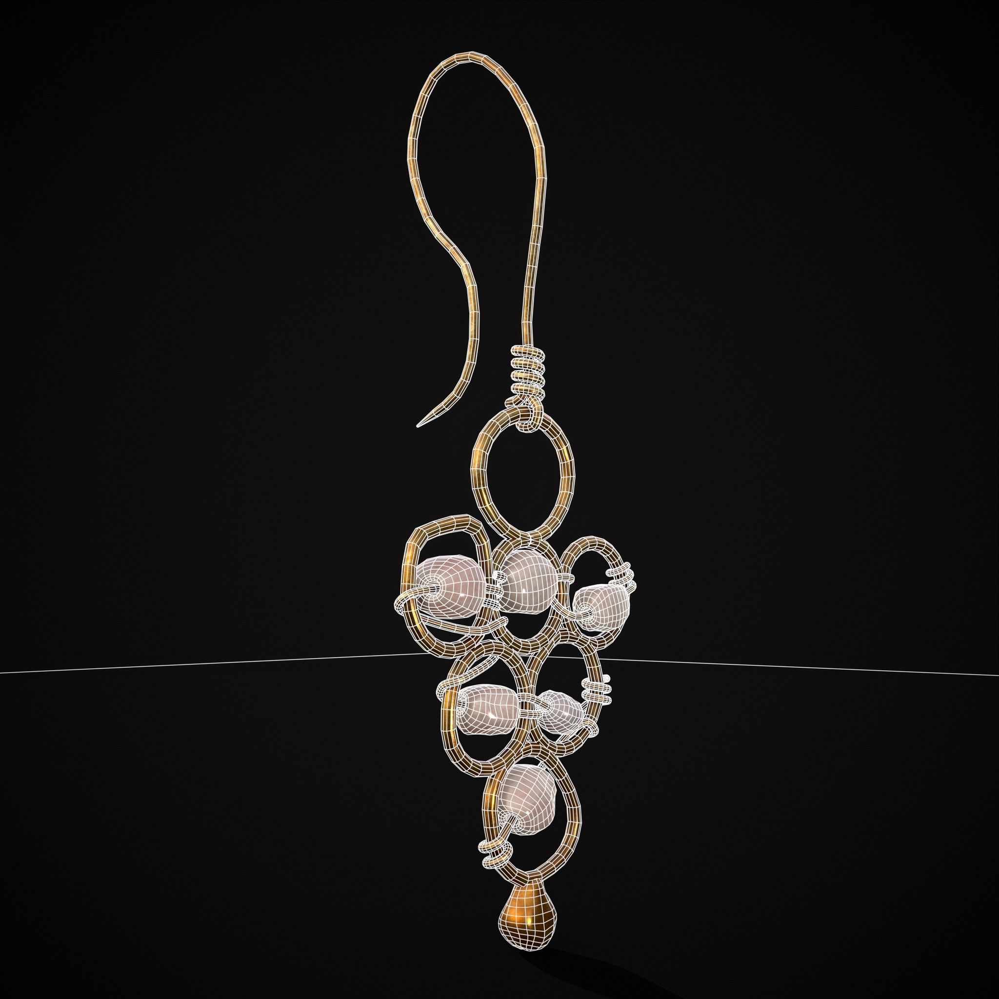 Pearl Loop Drop Earrings Low-poly 3D model_34