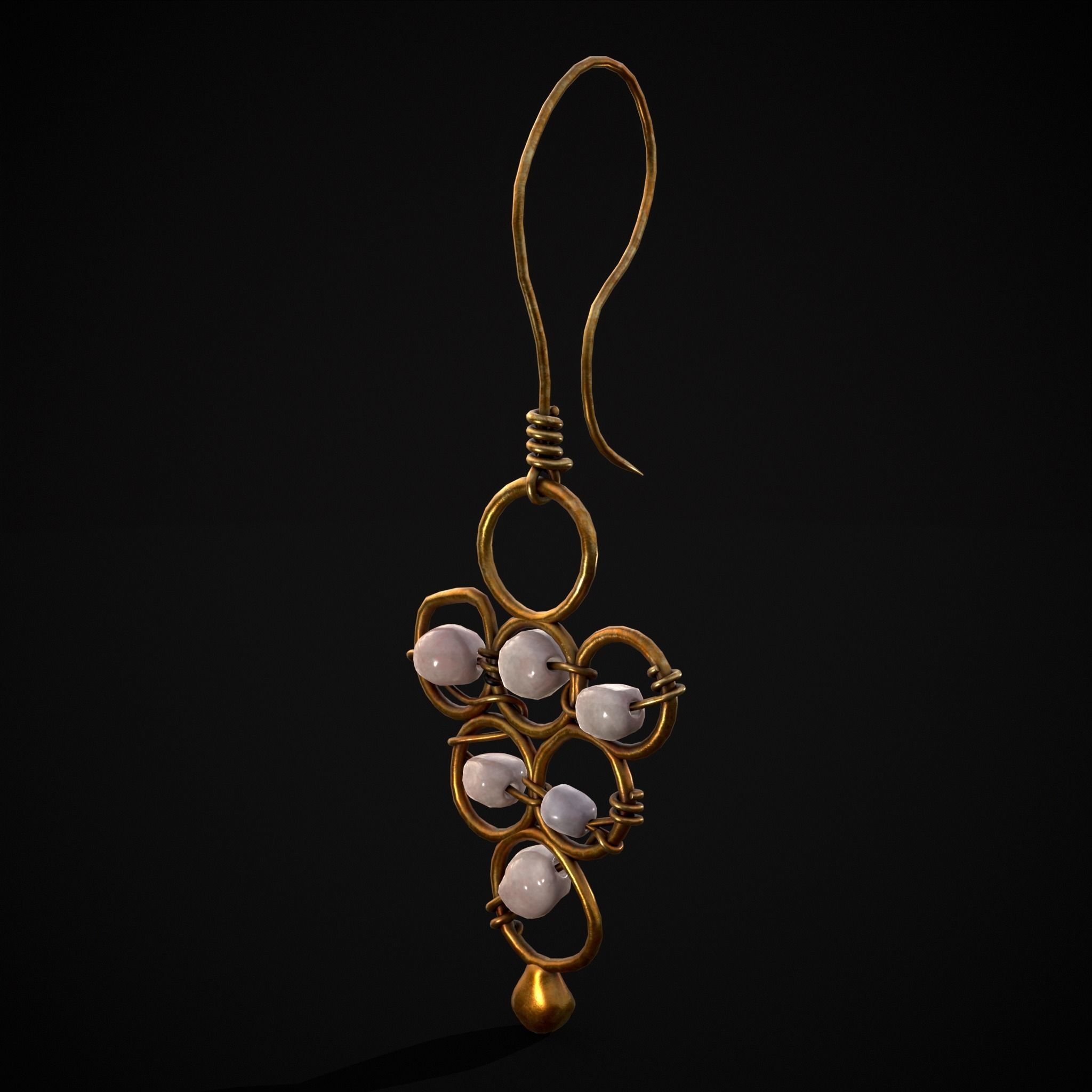 Pearl Loop Drop Earrings Low-poly 3D model_25