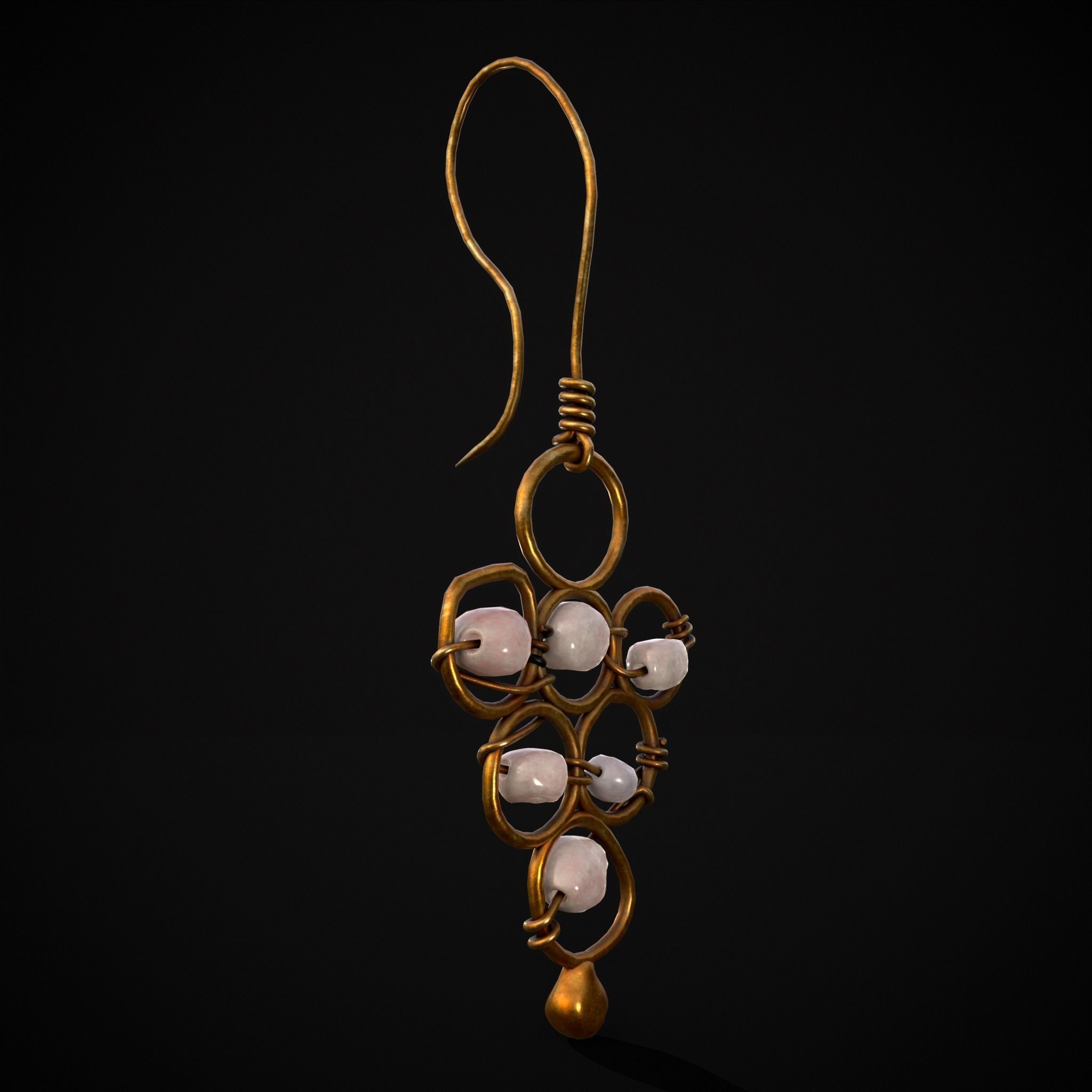 Pearl Loop Drop Earrings Low-poly 3D model_33