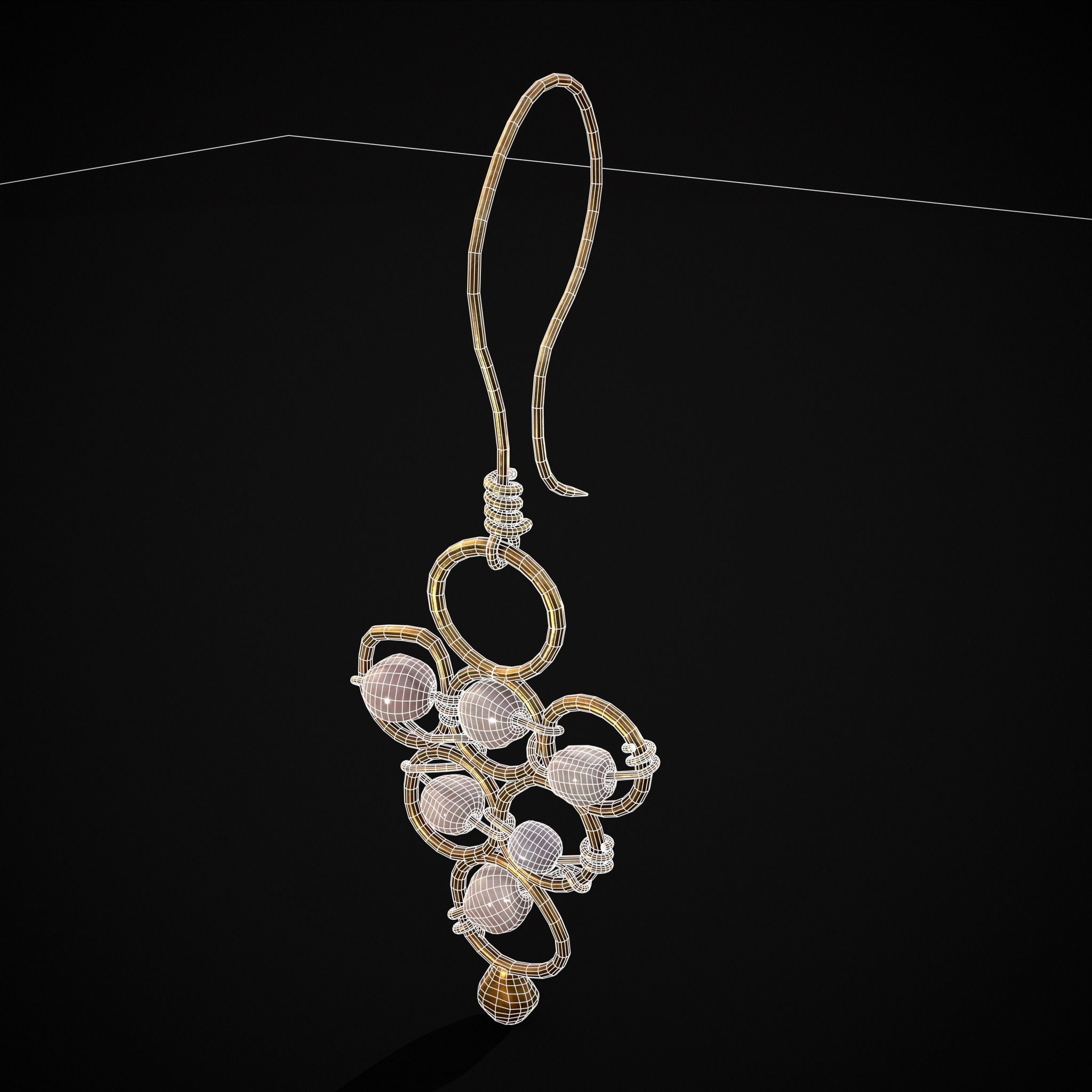 Pearl Loop Drop Earrings Low-poly 3D model_22
