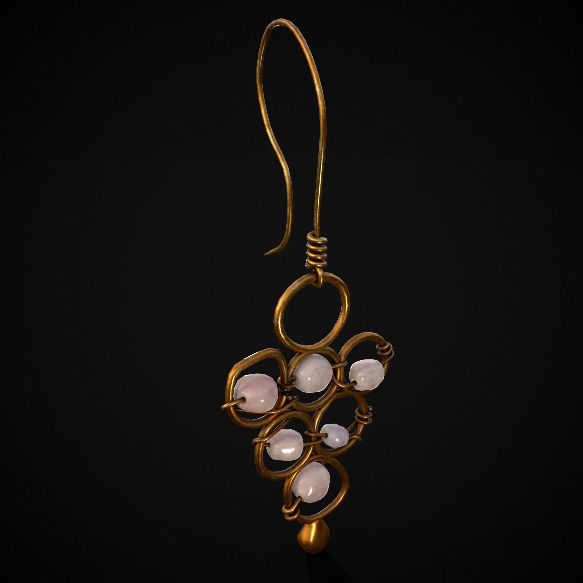 Pearl Loop Drop Earrings Low-poly 3D model_39