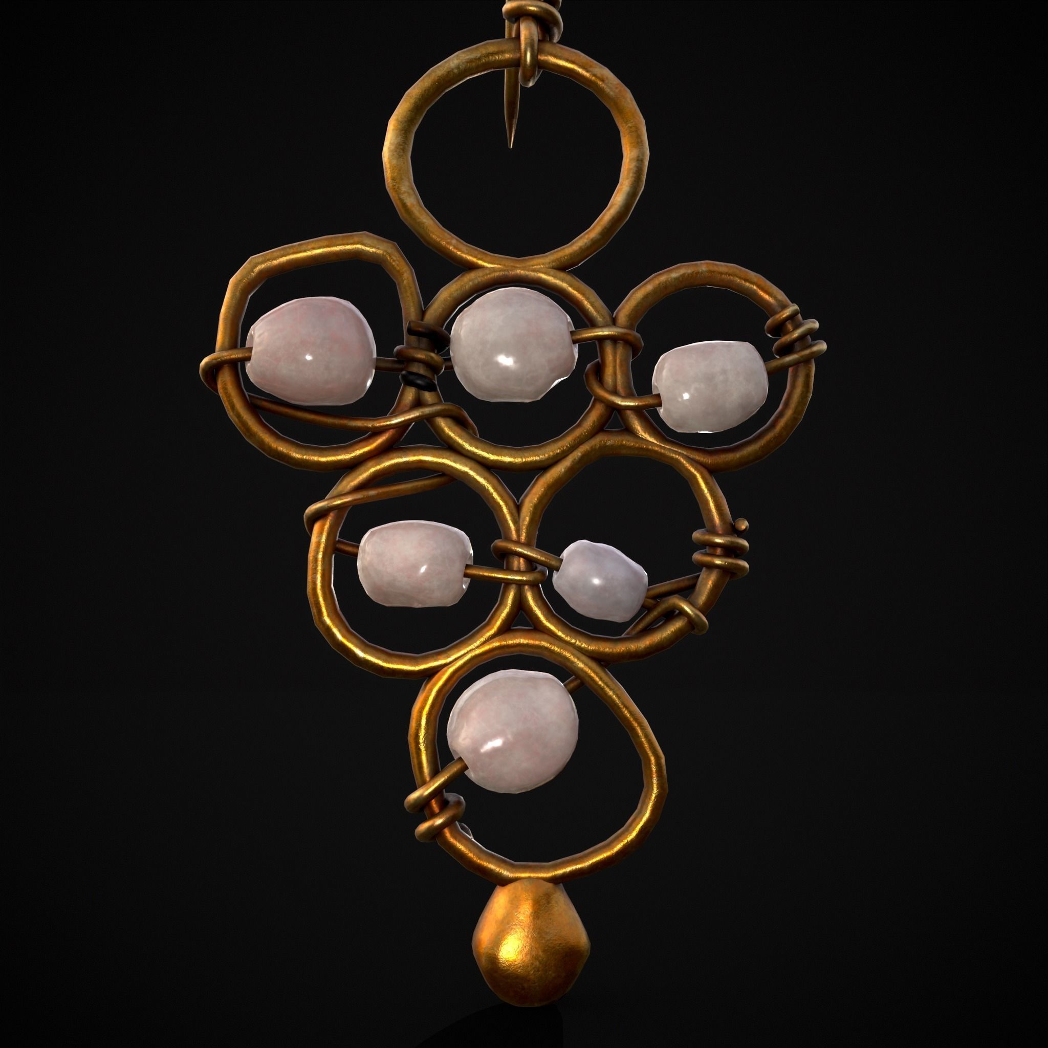 Pearl Loop Drop Earrings Low-poly 3D model_3