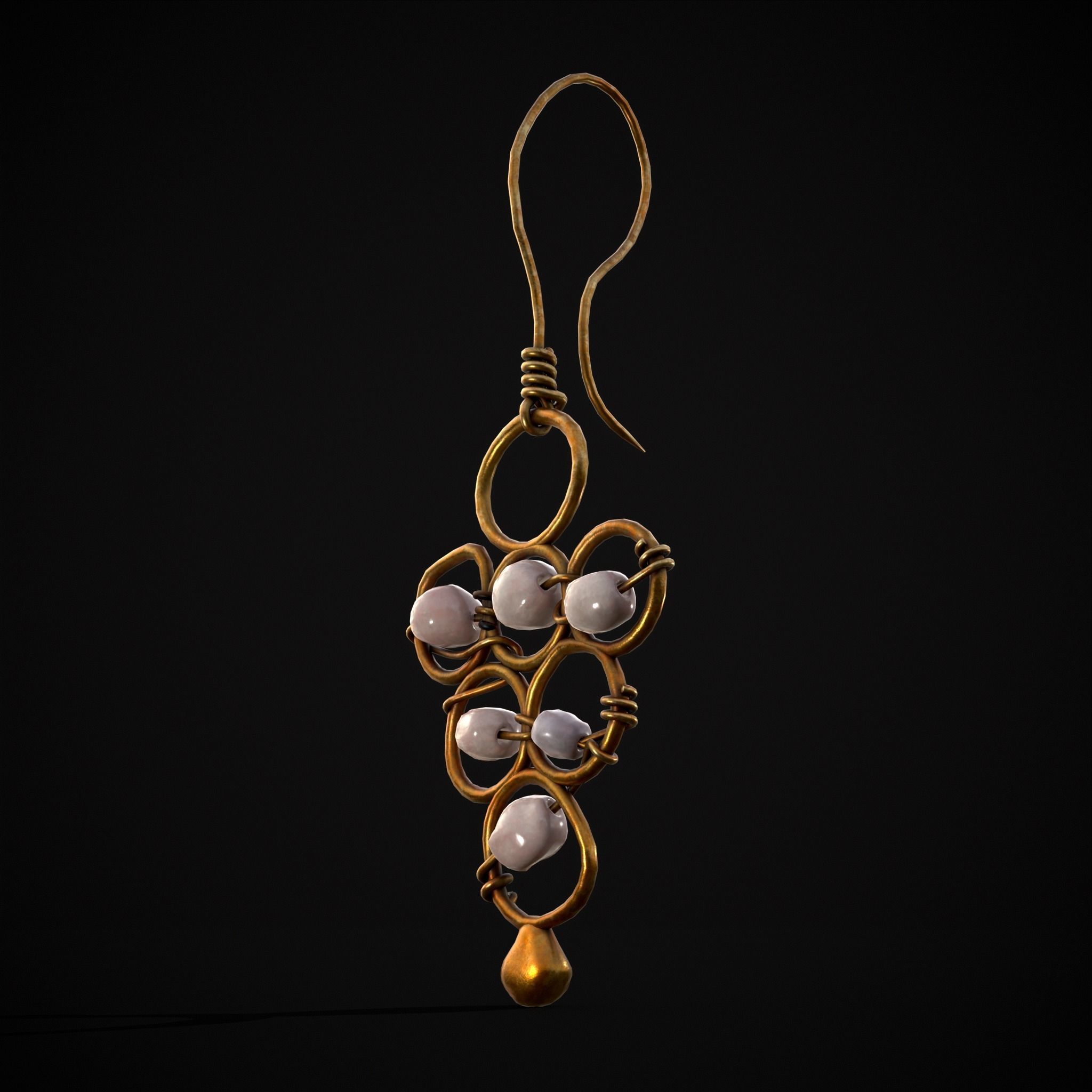 Pearl Loop Drop Earrings Low-poly 3D model_37