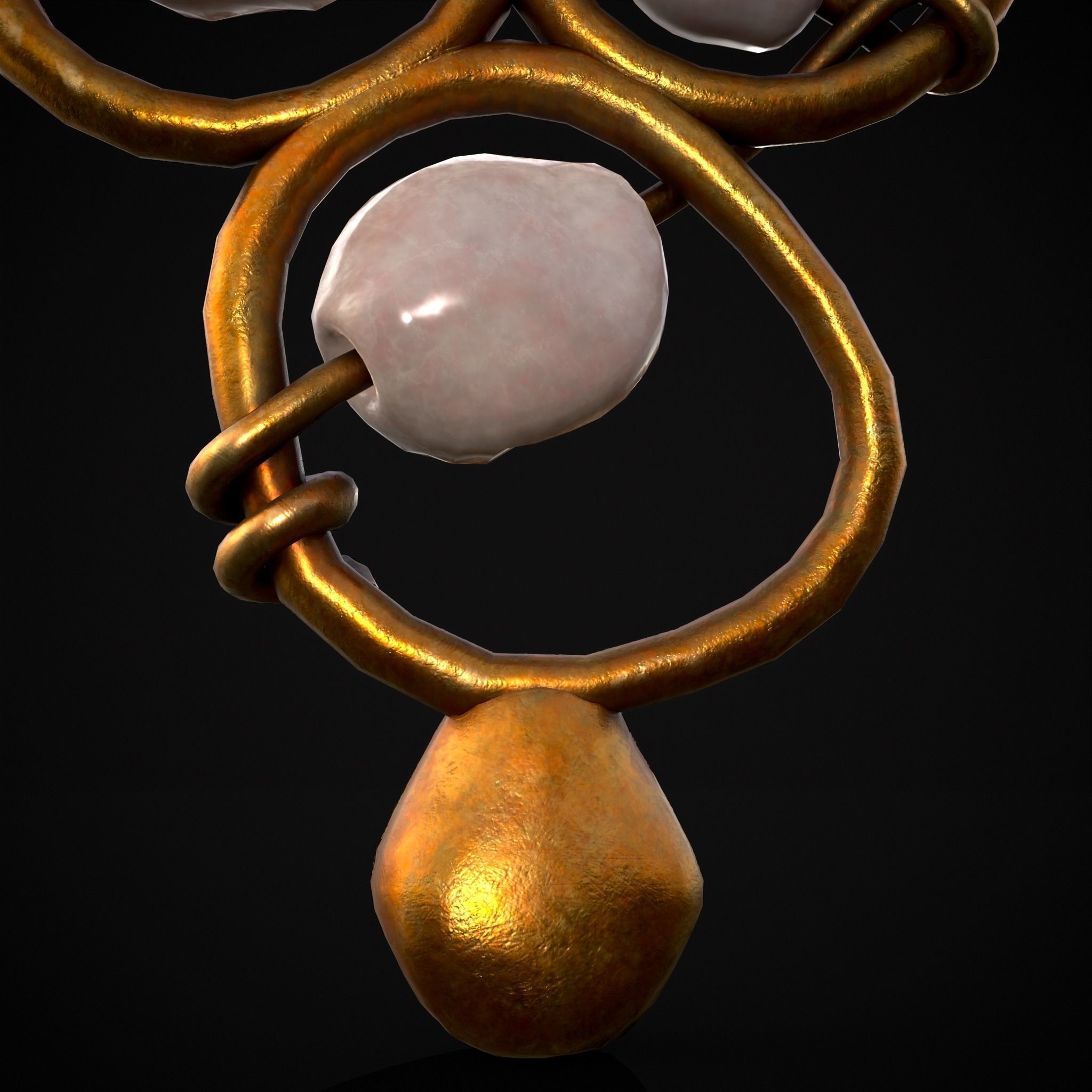 Pearl Loop Drop Earrings Low-poly 3D model_9