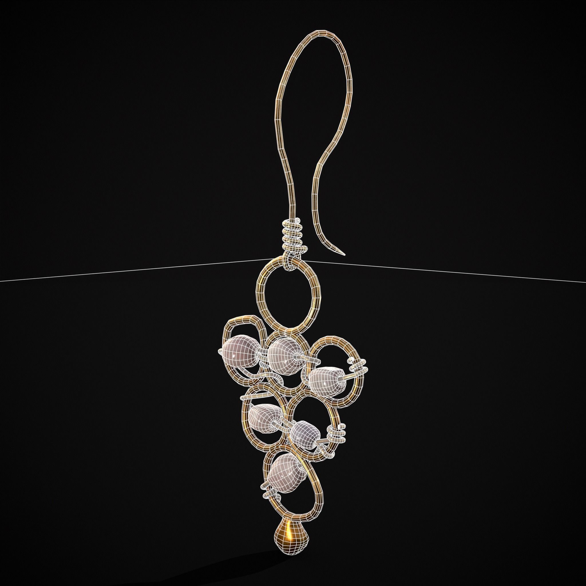 Pearl Loop Drop Earrings Low-poly 3D model_26