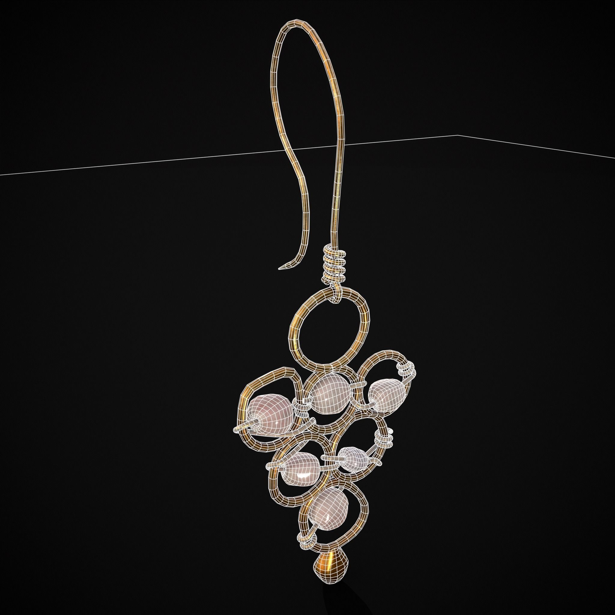 Pearl Loop Drop Earrings Low-poly 3D model_40