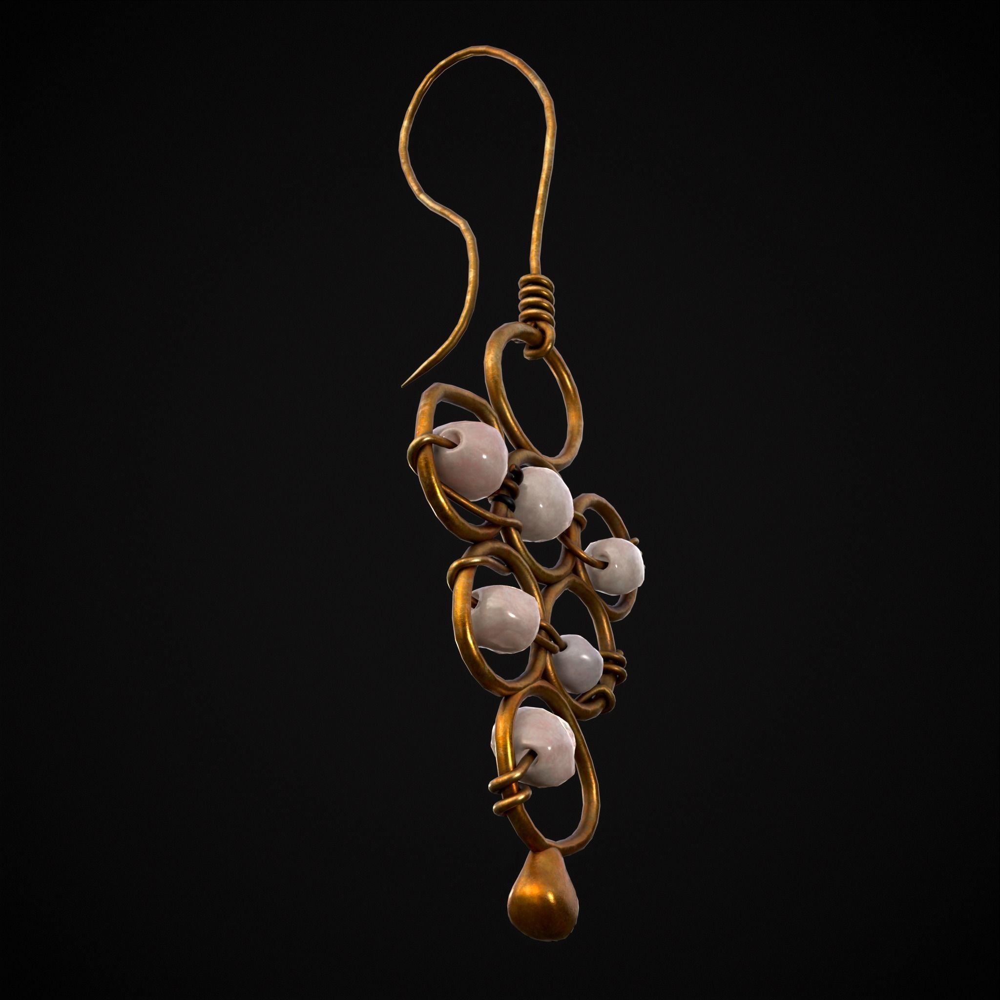 Pearl Loop Drop Earrings Low-poly 3D model_23