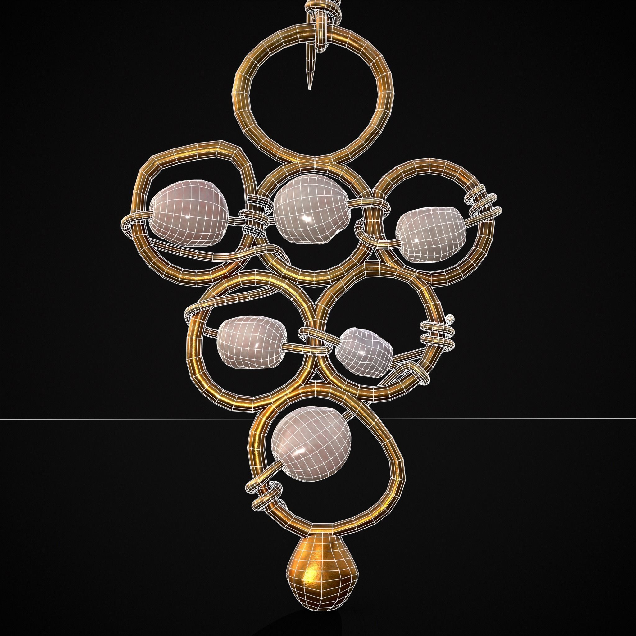 Pearl Loop Drop Earrings Low-poly 3D model_4