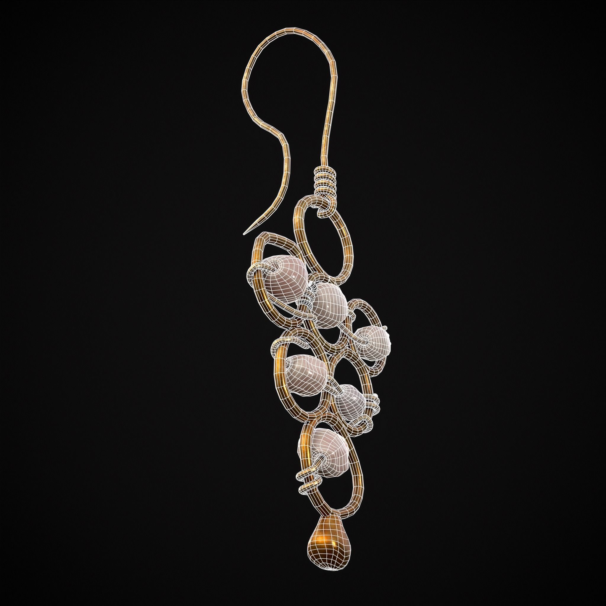 Pearl Loop Drop Earrings Low-poly 3D model_24