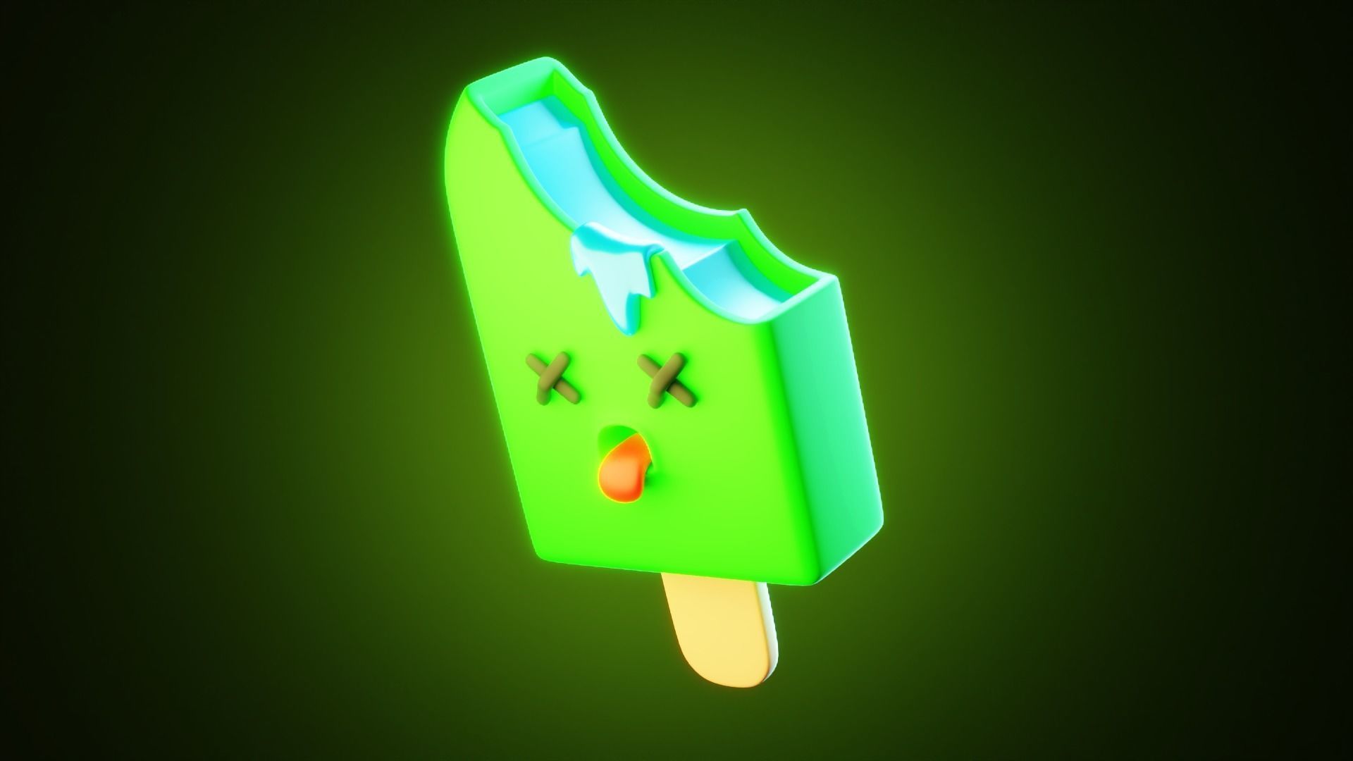 Stylized Melting Ice Cream Popsicle Character Model 3D model_4