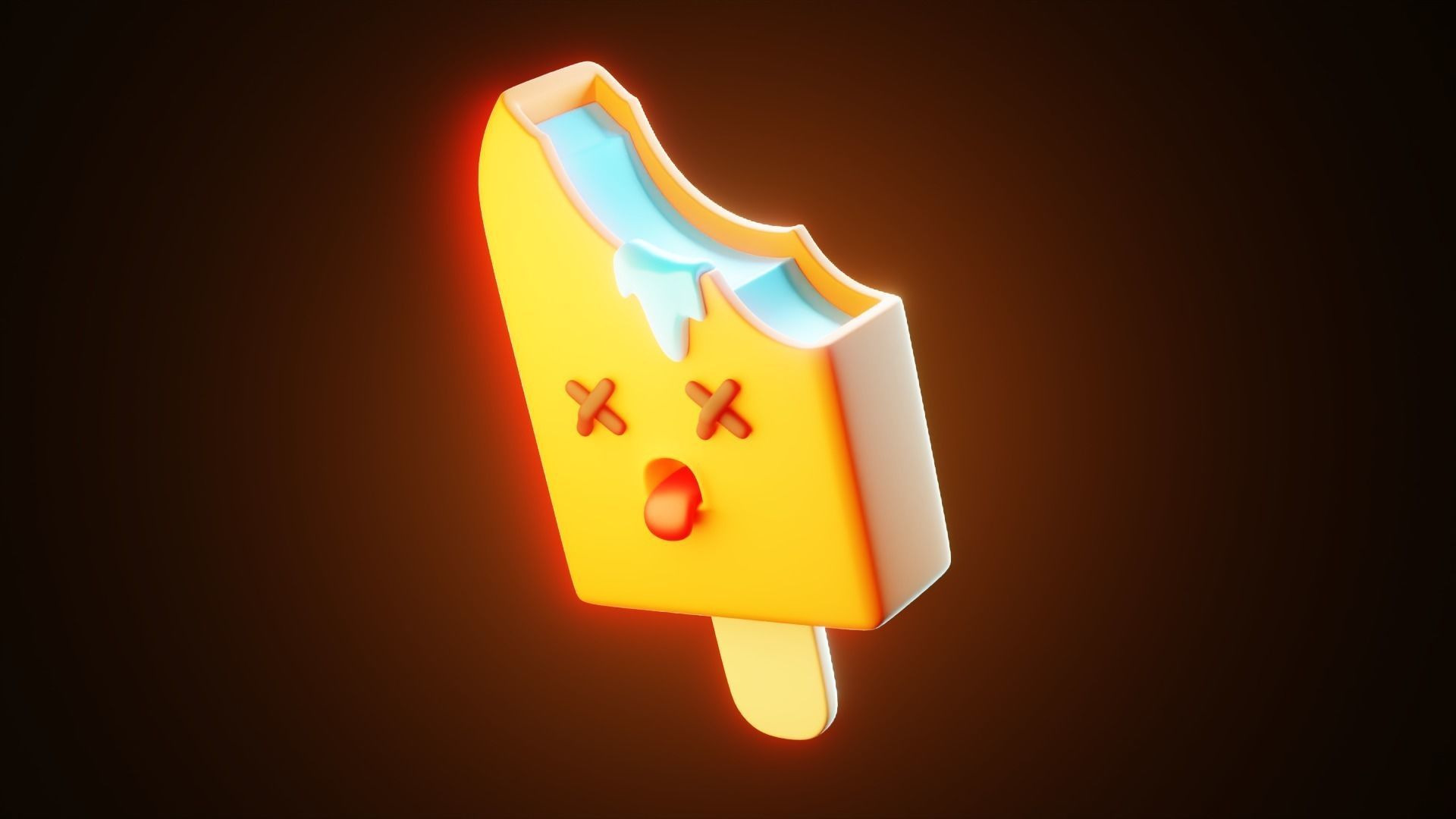Stylized Melting Ice Cream Popsicle Character Model 3D model_3