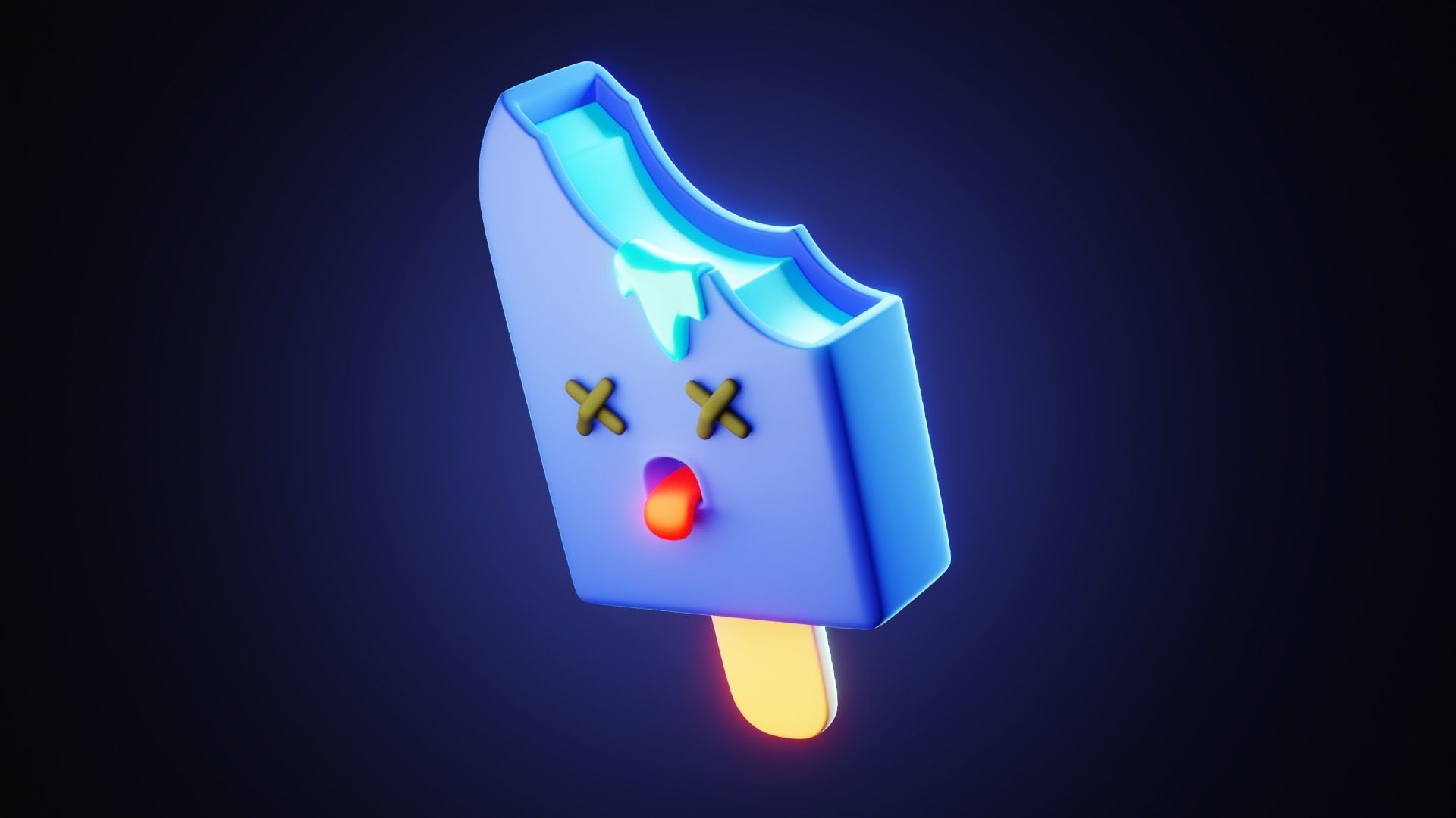 Stylized Melting Ice Cream Popsicle Character Model 3D model_2