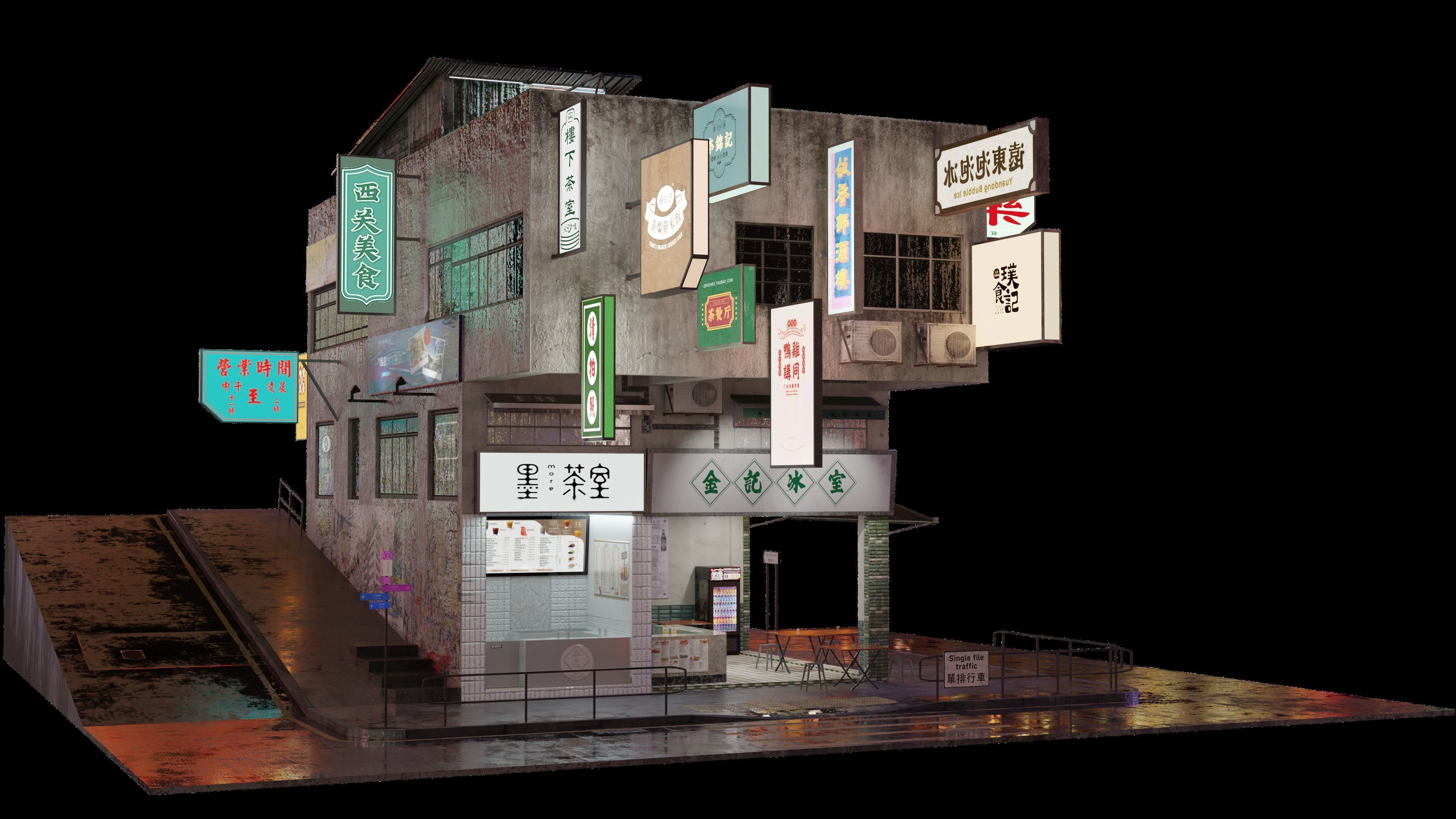 Traditional Hong Kong Verandah Building 3D model_1