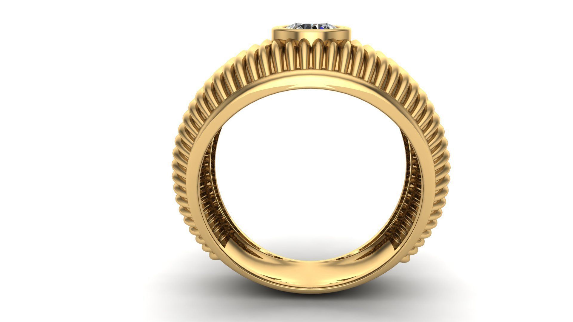 Tube Texture Ring with Center Round Gem 5 mm 3D print model_4