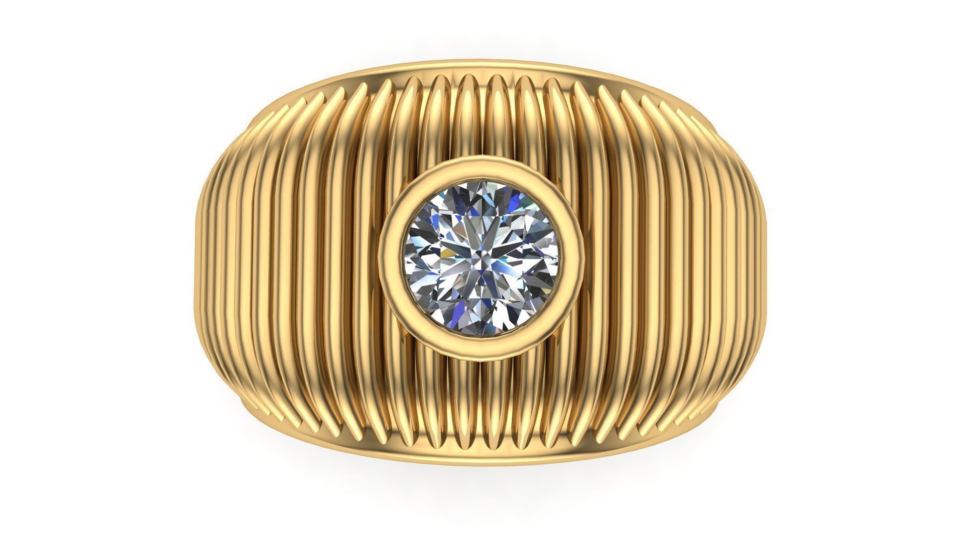 Tube Texture Ring with Center Round Gem 5 mm 3D print model_2