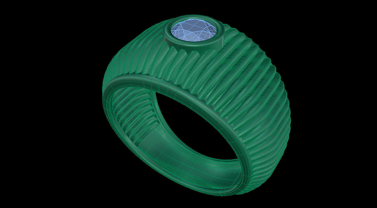 Tube Texture Ring with Center Round Gem 5 mm 3D print model_7