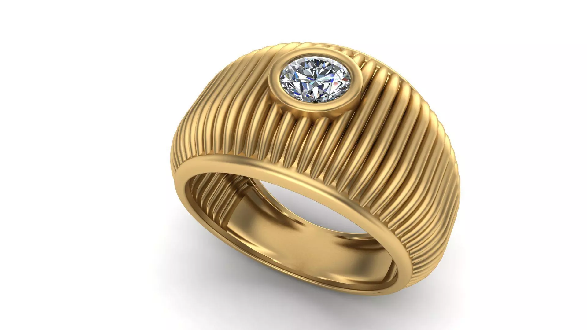 Tube Texture Ring with Center Round Gem 5 mm 3D print model_0