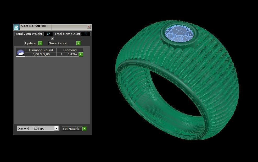 Tube Texture Ring with Center Round Gem 5 mm 3D print model_12