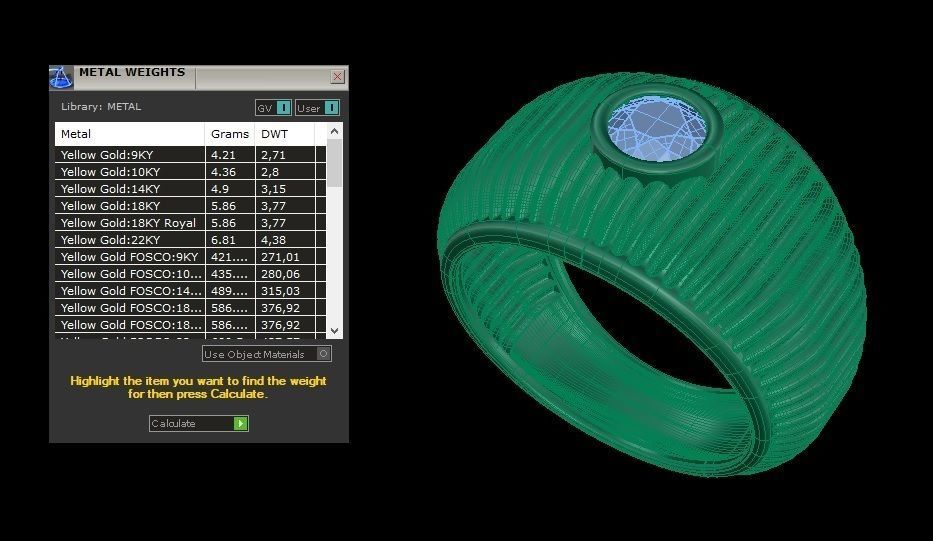 Tube Texture Ring with Center Round Gem 5 mm 3D print model_14