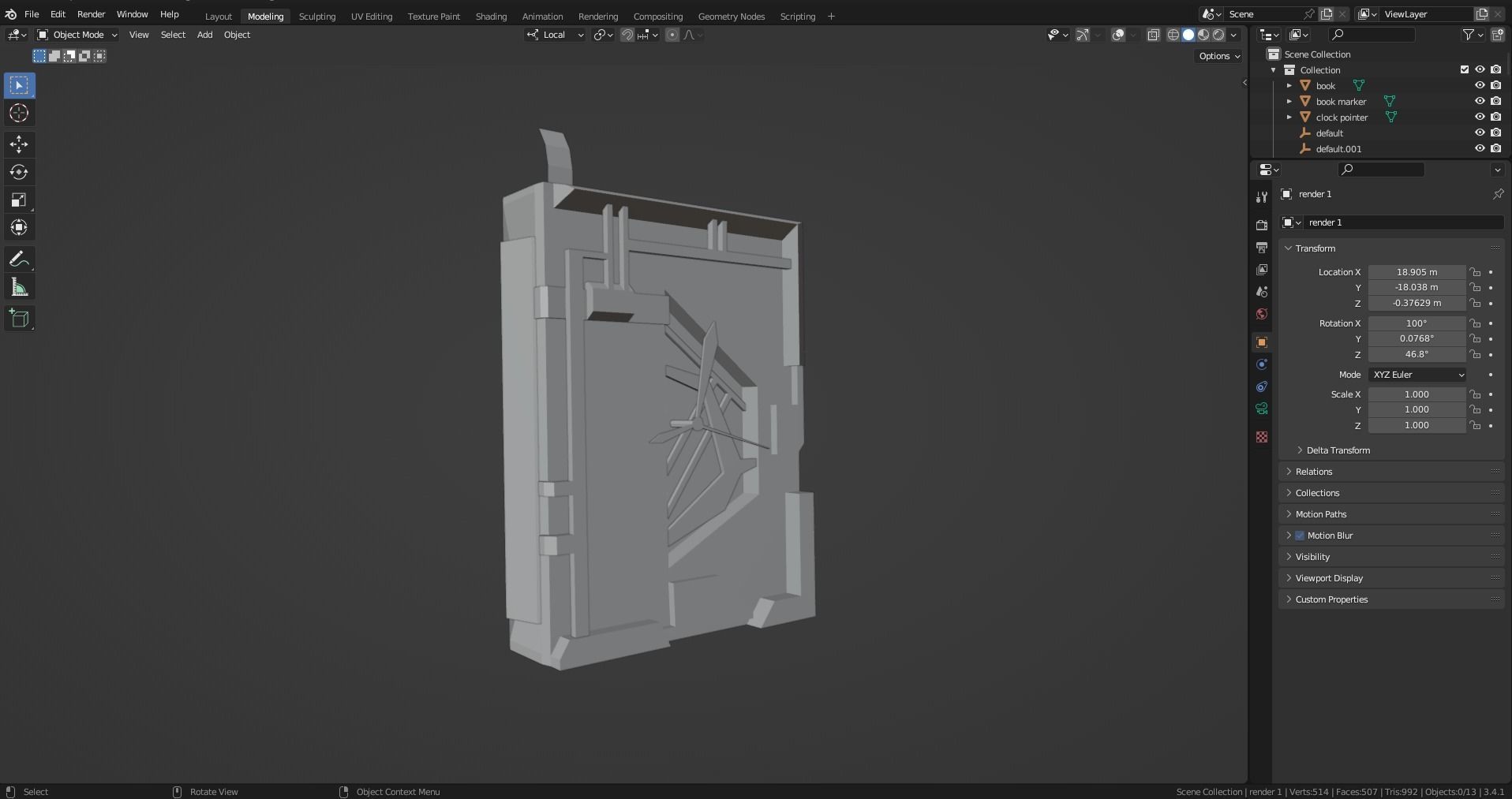 Old Book Clock Low-poly 3D model_4