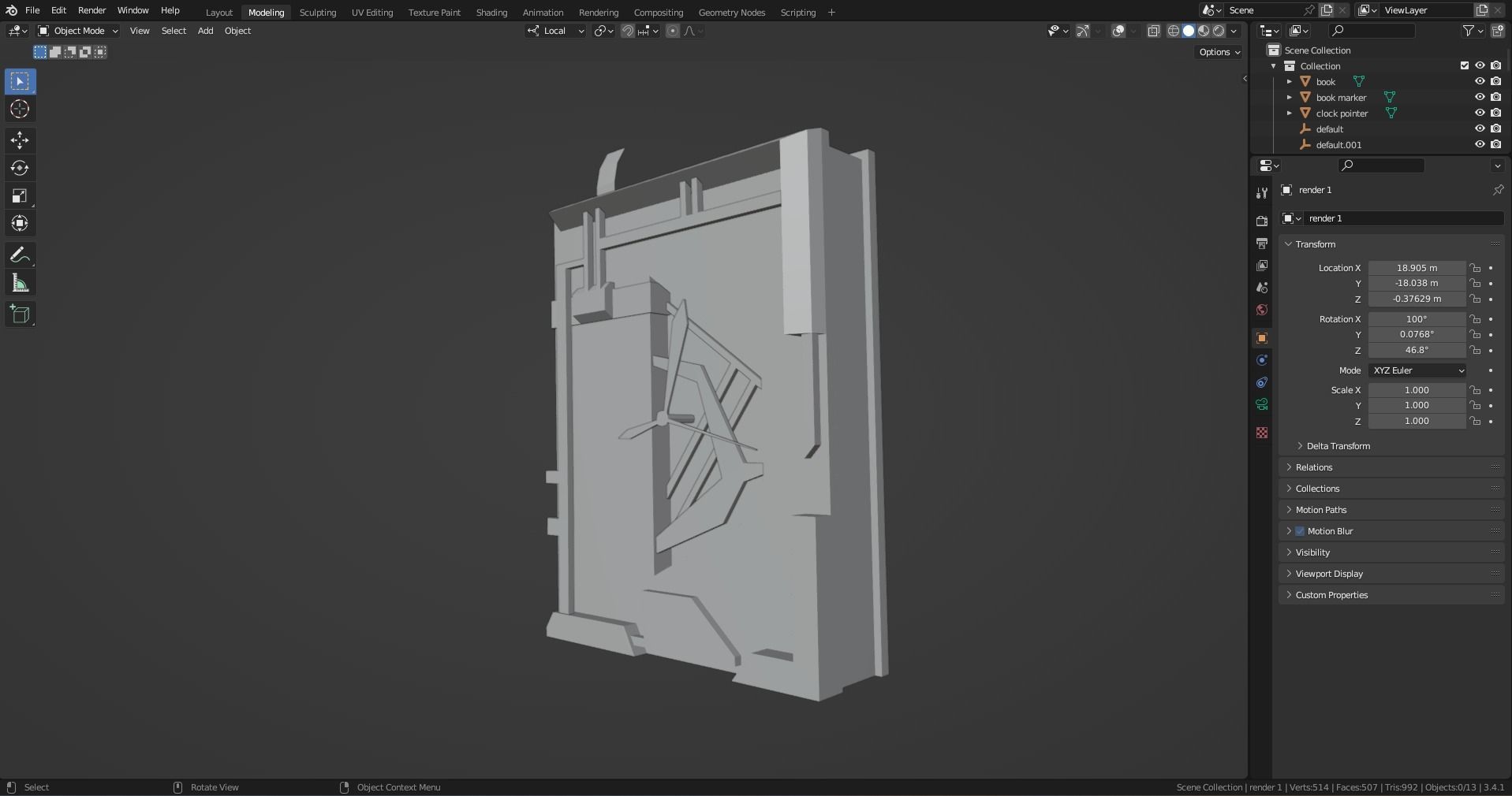 Old Book Clock Low-poly 3D model_5