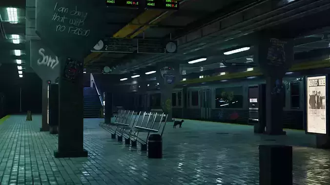 Subway Station Scene 3D Blend File Textured FBX OBJ MTL Files