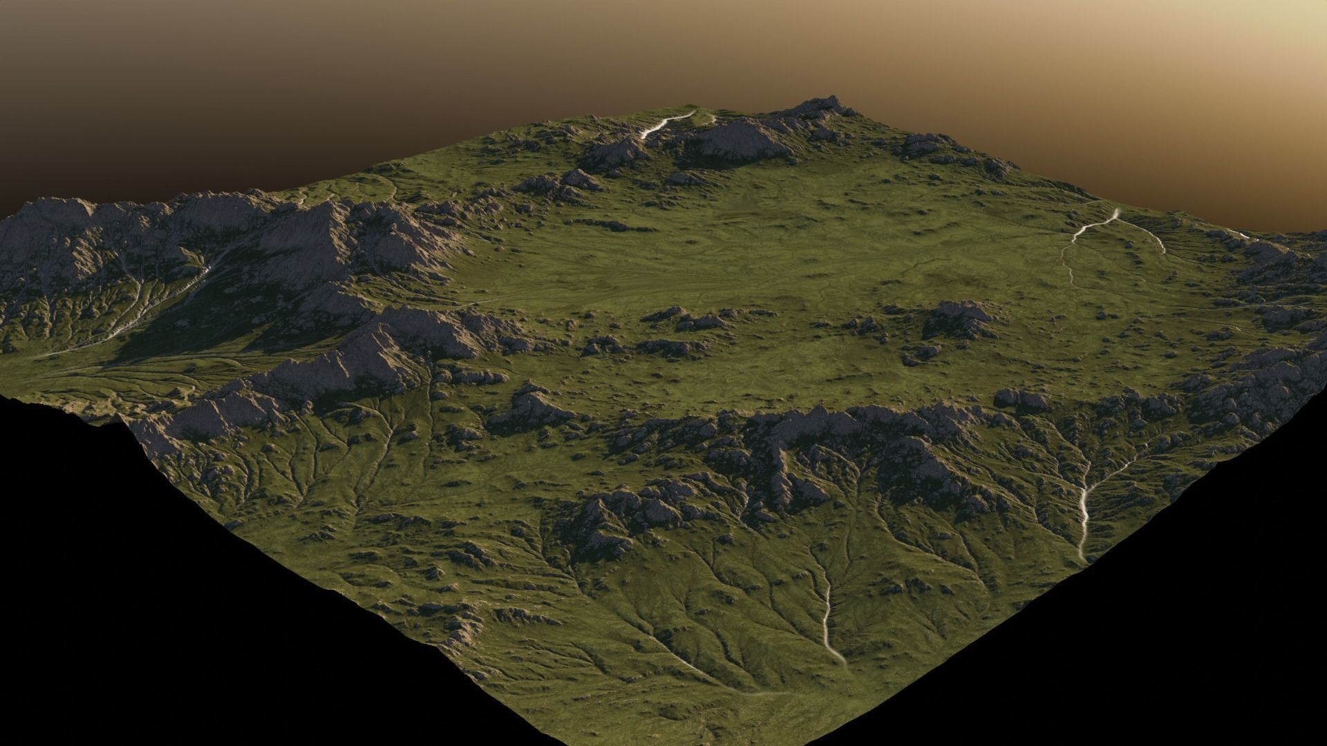 Realistic Green Rocky Mountains  3D model_2