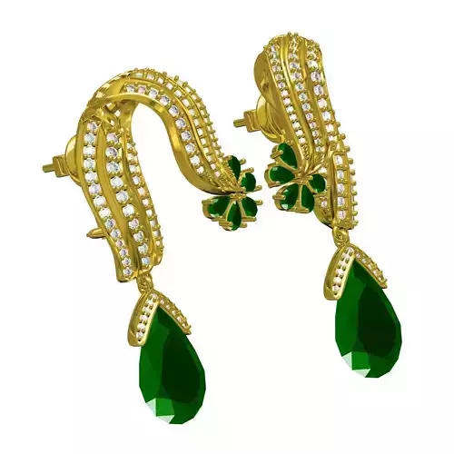 Antique Vintage Diamond Pear Stone Drop Omega Clip Earring