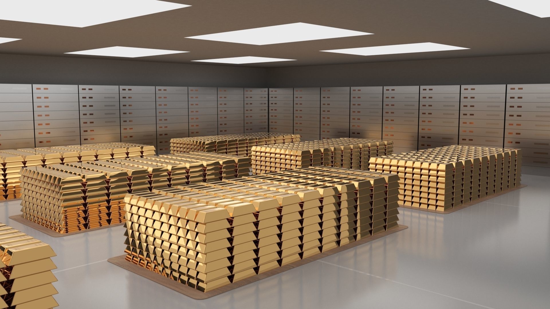 Gold bars bank vault 3D model_2