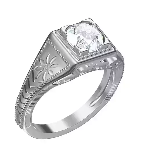 Single Round Diamond Engraving Engagement Ring