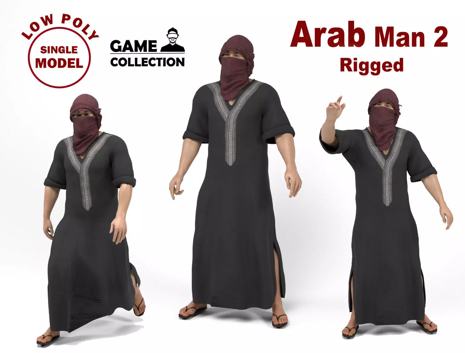 Arab man 2 Low-poly 3D model_0
