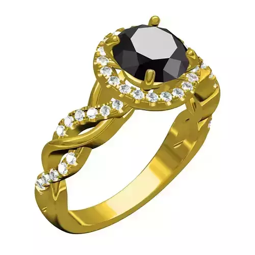 Black Round Diamond Halo Twisted Shank Engagement Ring